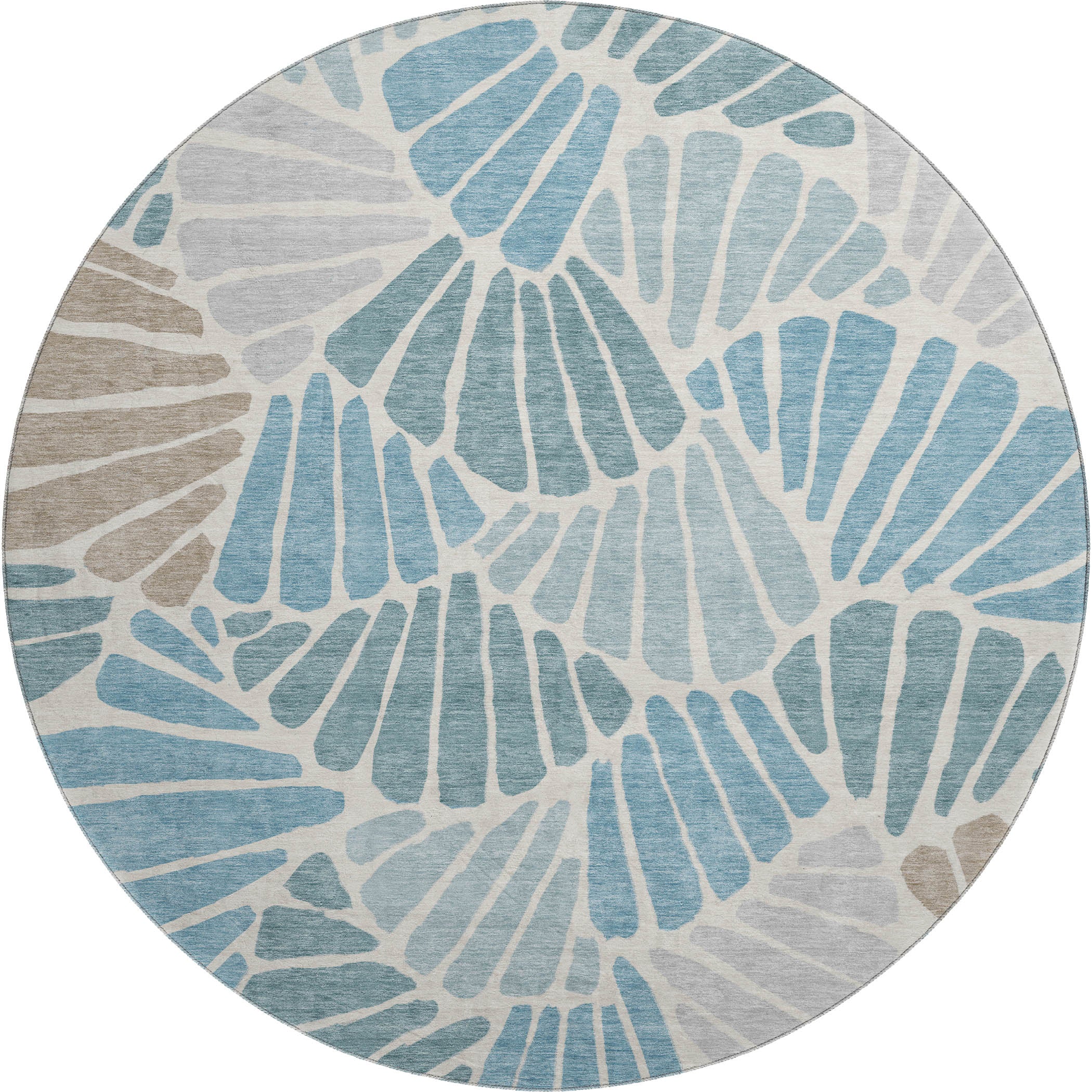 Luang Prabang Machine Washable Traditional Teal Rug 8' x 8' #shape_Round