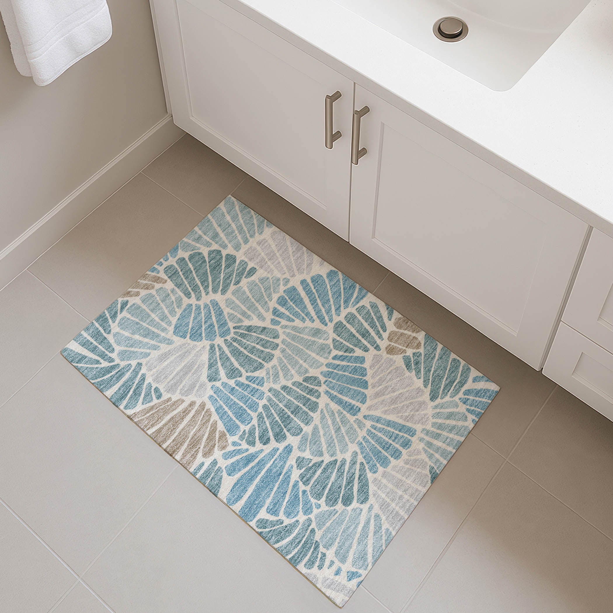 Luang Prabang Machine Washable Traditional Teal Rug 1'8" x 2'6" #shape_Rectangle