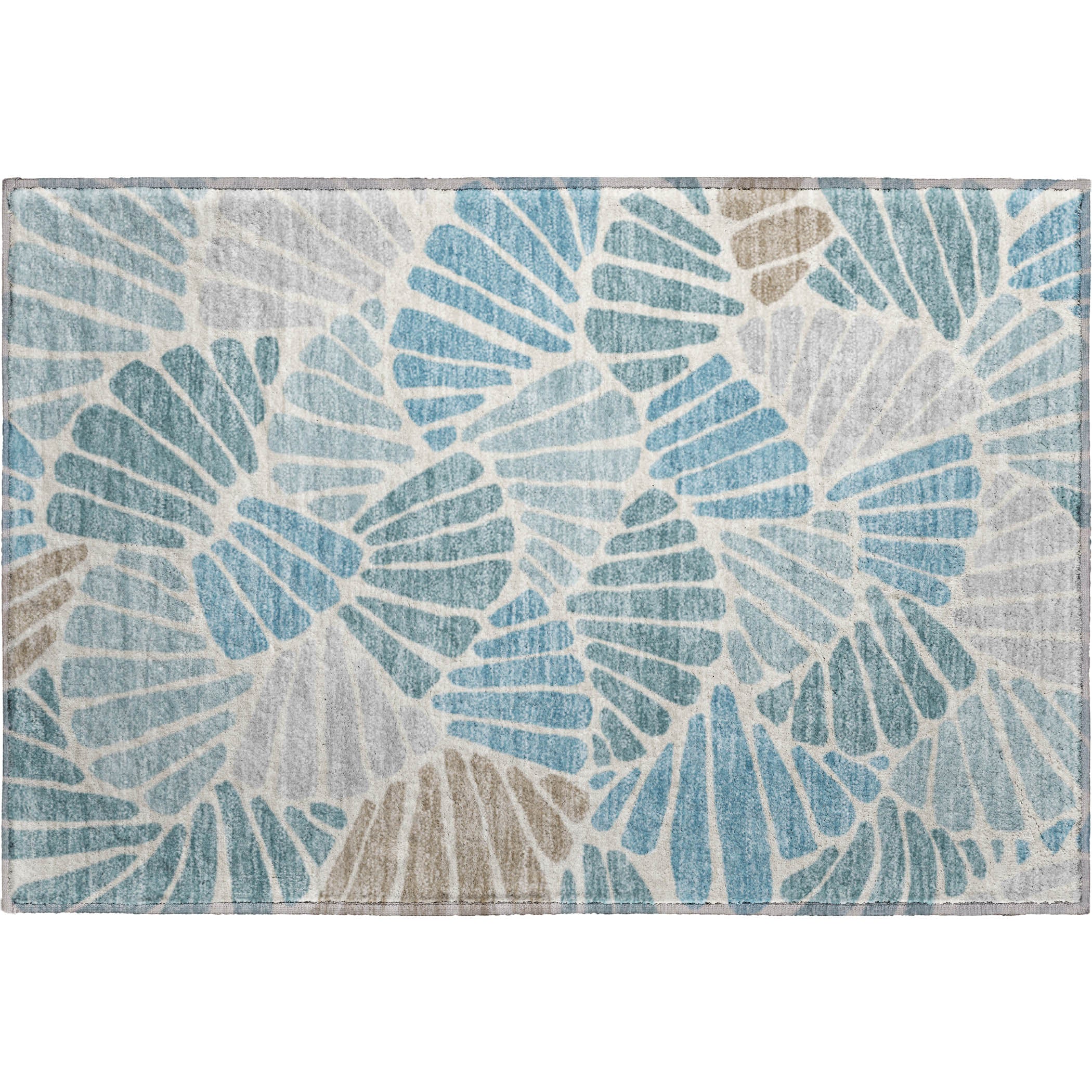 Luang Prabang Machine Washable Traditional Teal Rug 1'8" x 2'6" #shape_Rectangle