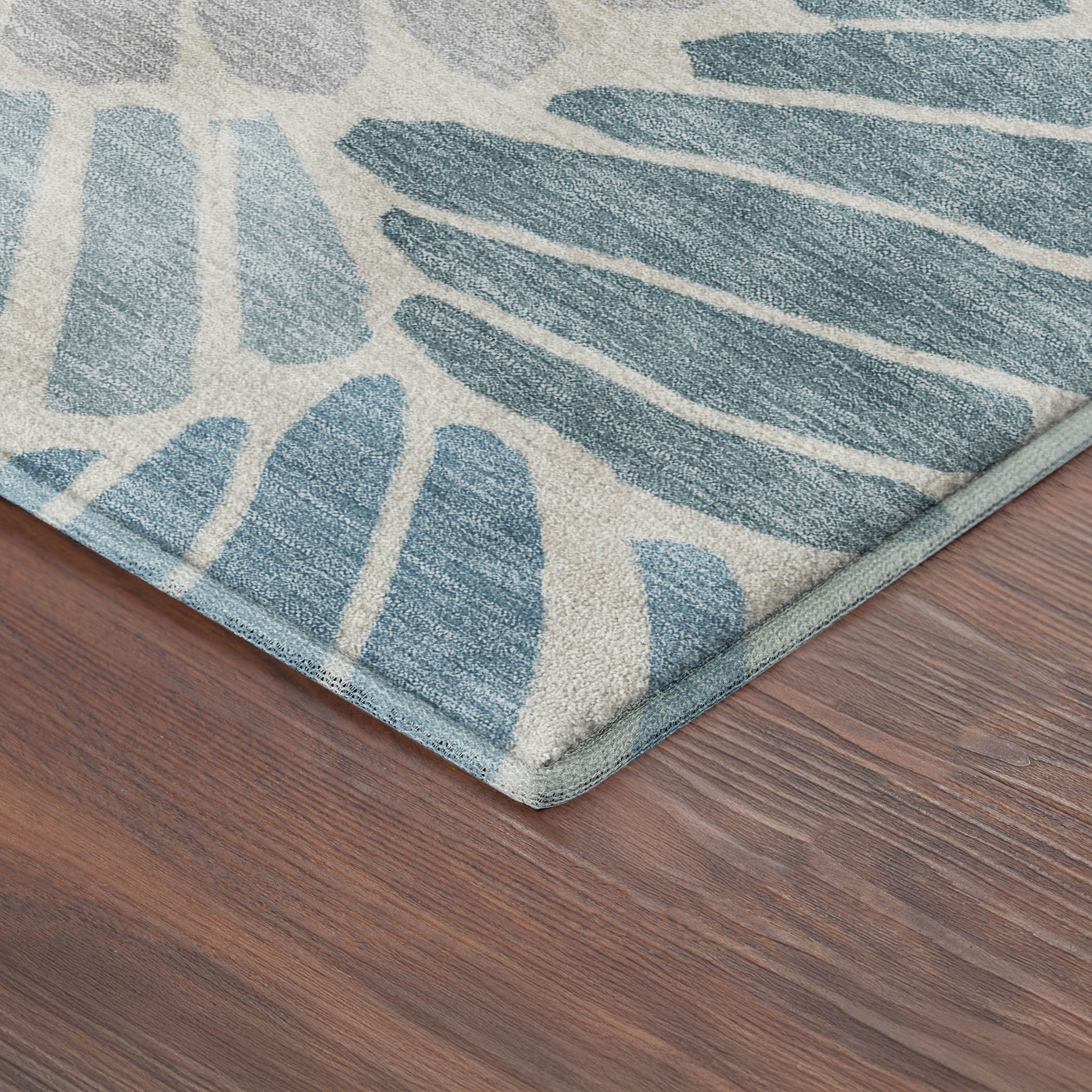 Luang Prabang Machine Washable Traditional Teal Rug 1'8" x 2'6" #shape_Rectangle