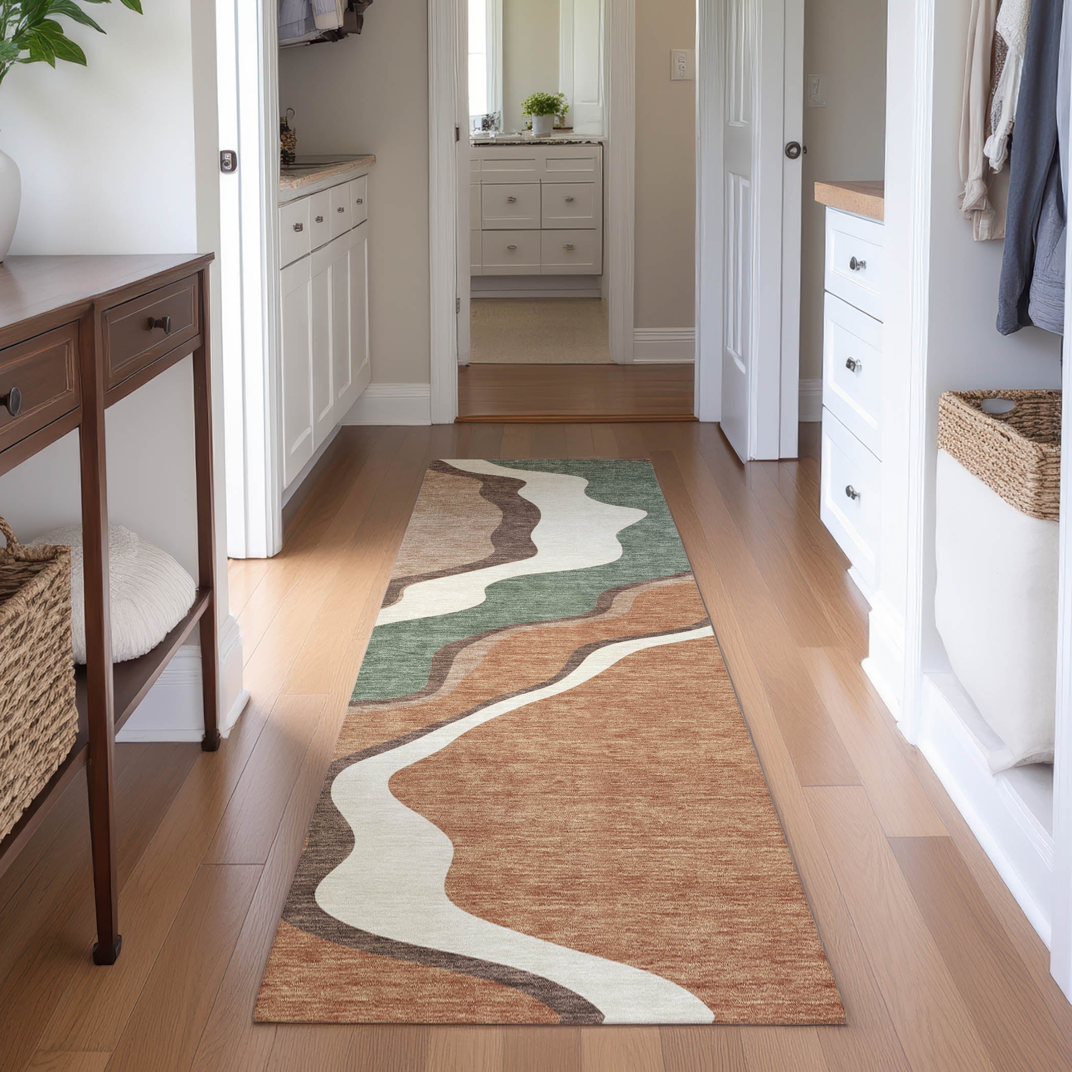 Sintra Machine Washable Traditional Copper Orange Rug 2'3" x 7'6" #shape_Runner