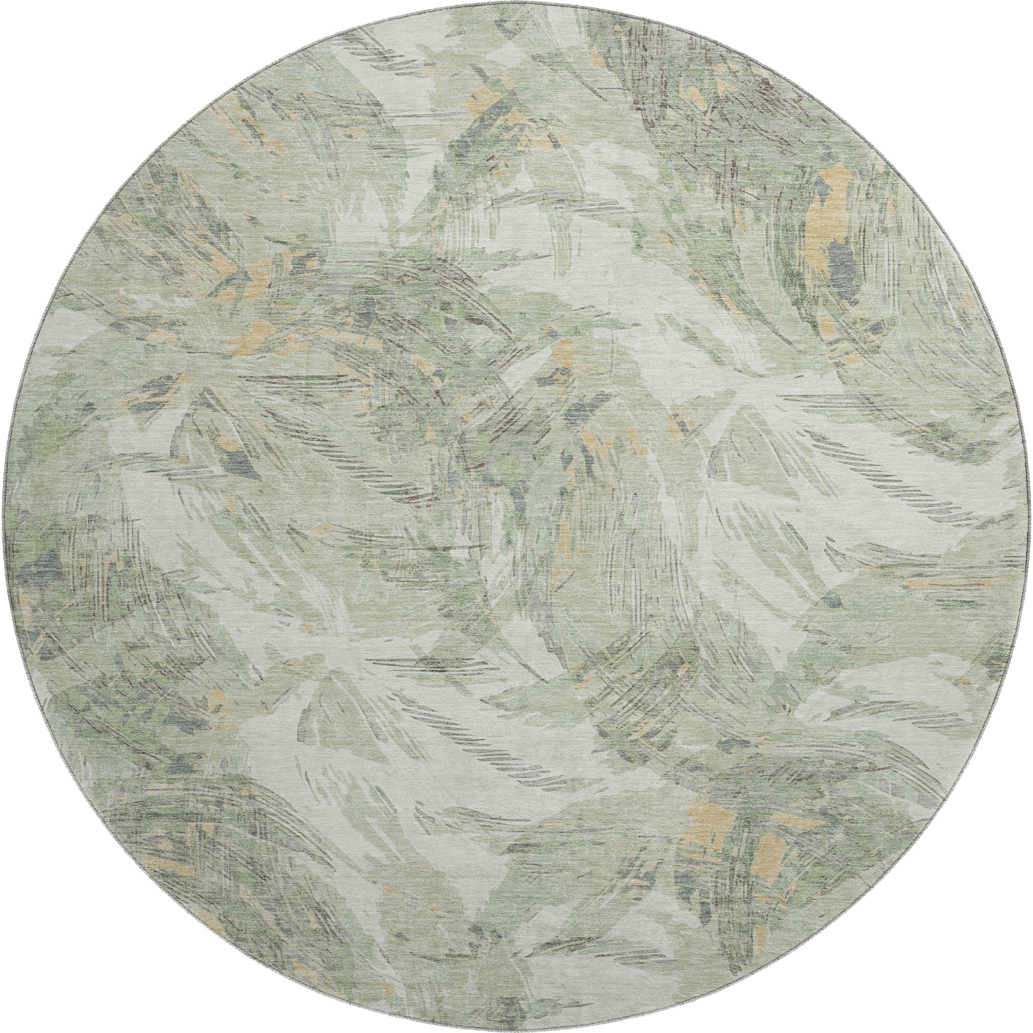 Siena Machine Washable Traditional Celery Green Rug 8' x 8' #shape_Round