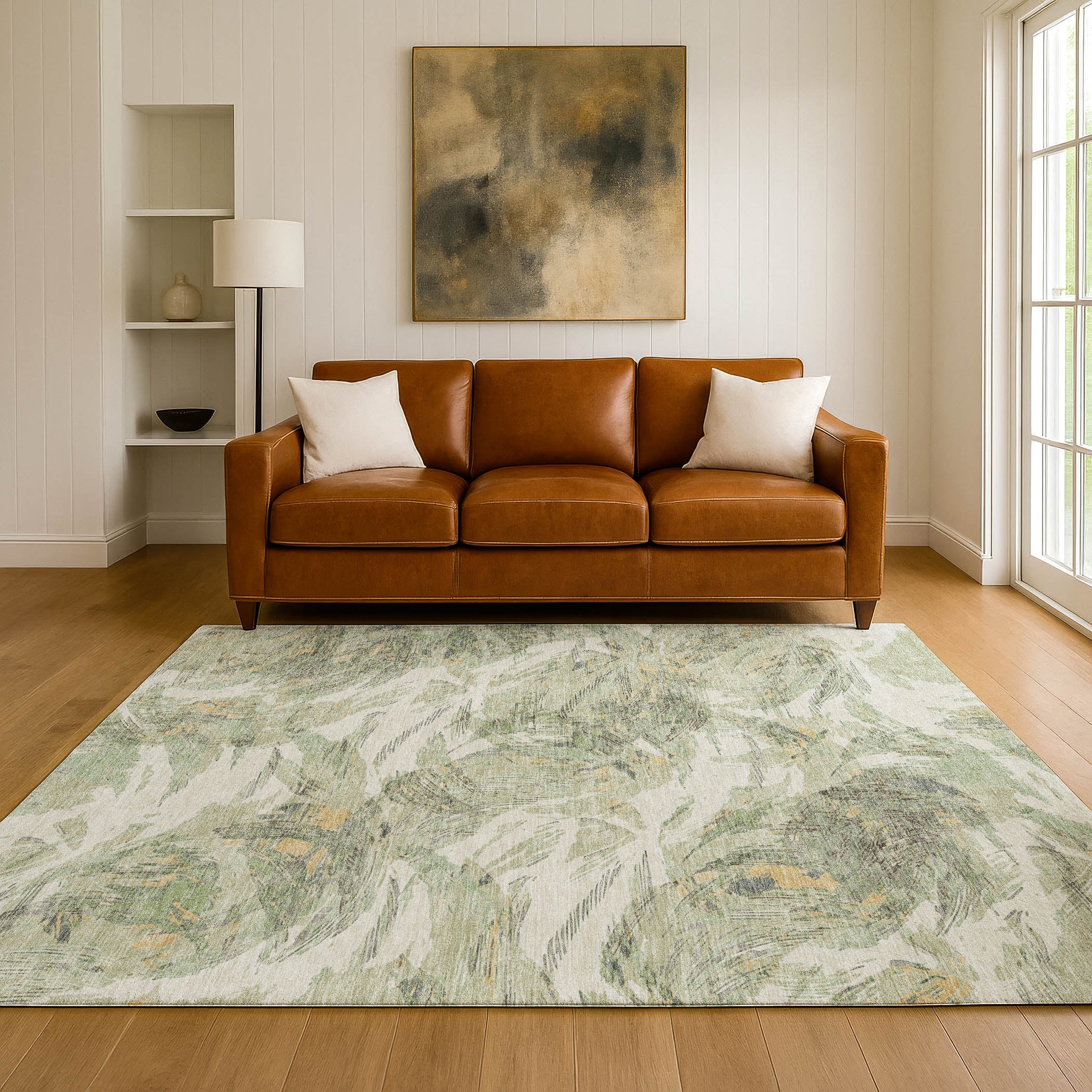 Siena Machine Washable Traditional Celery Green Rug 3' x 5' #shape_Rectangle