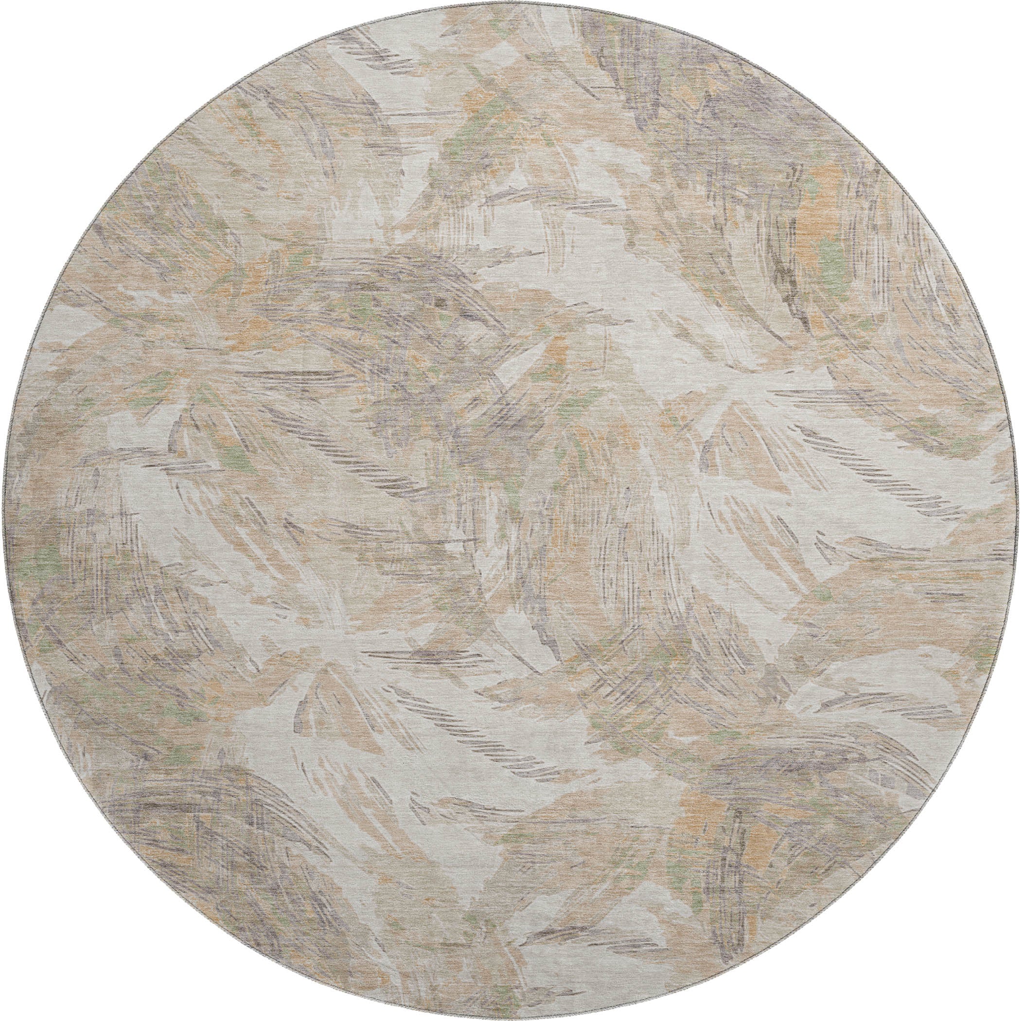 Siena Machine Washable Traditional Khaki Brown Rug 8' x 8' #shape_Round