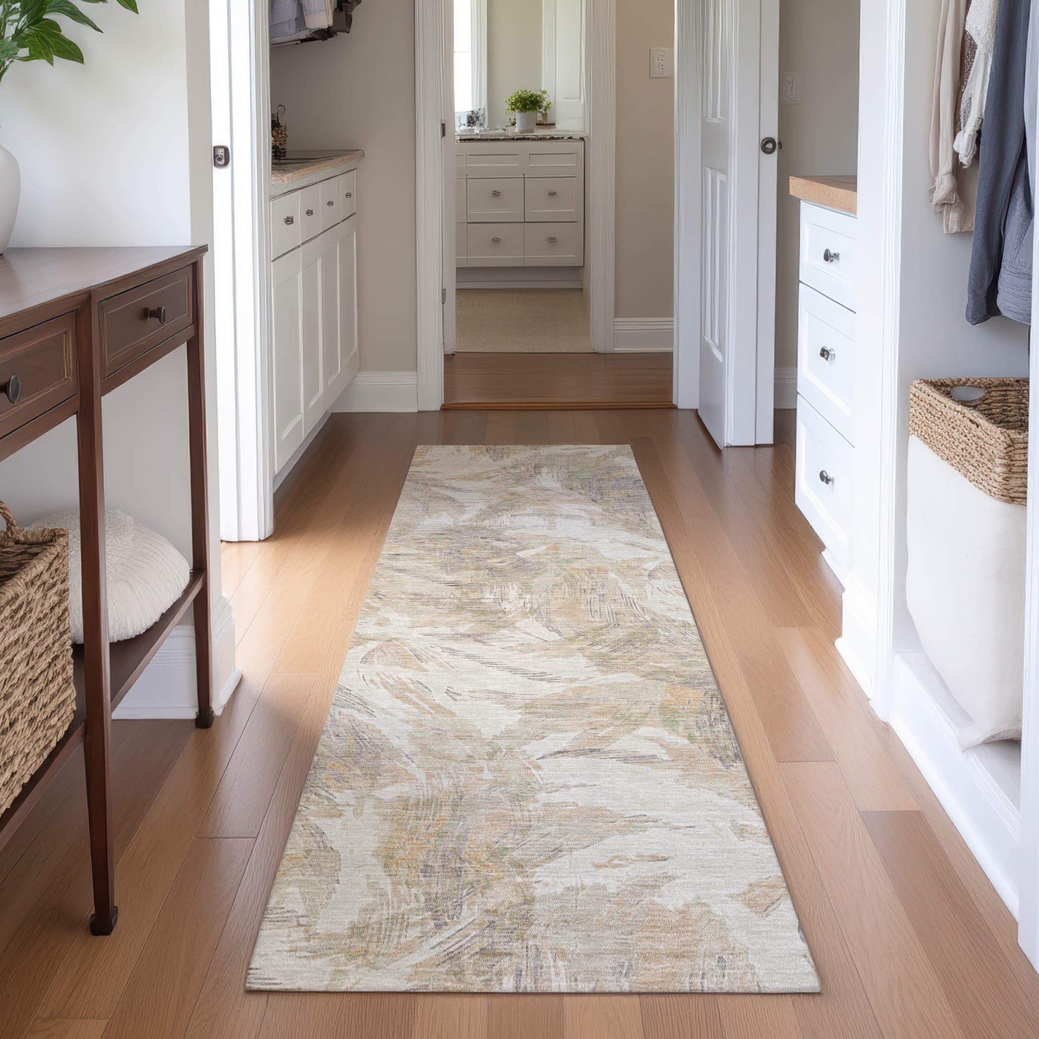 Siena Machine Washable Traditional Khaki Brown Rug 2'3" x 7'6" #shape_Runner