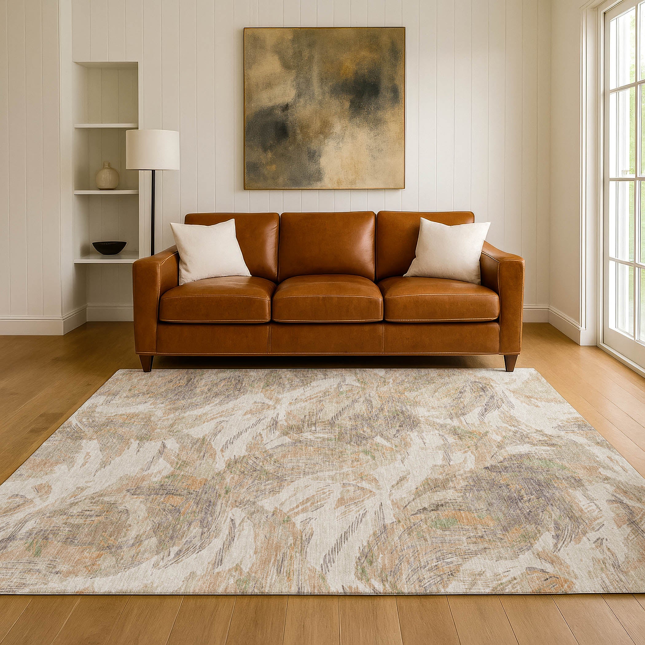 Siena Machine Washable Traditional Khaki Brown Rug 3' x 5' #shape_Rectangle