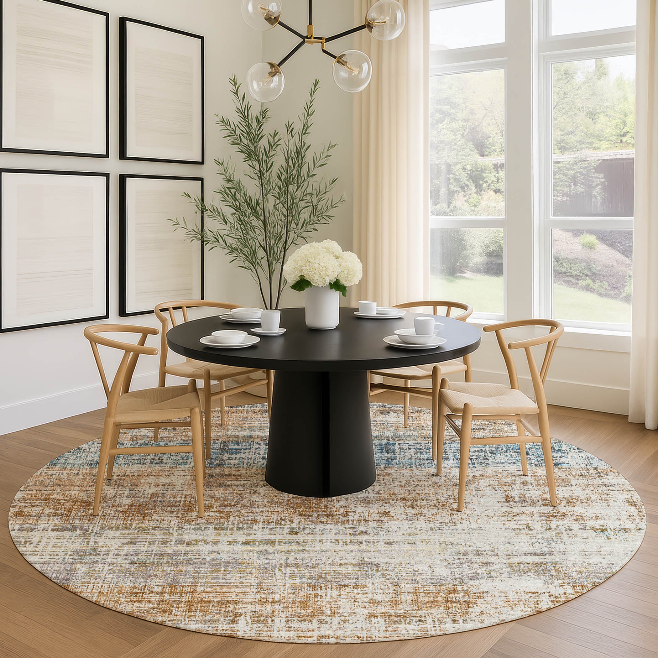 Bruges Machine Washable Traditional Copper Orange Rug 8' x 8' #shape_Round