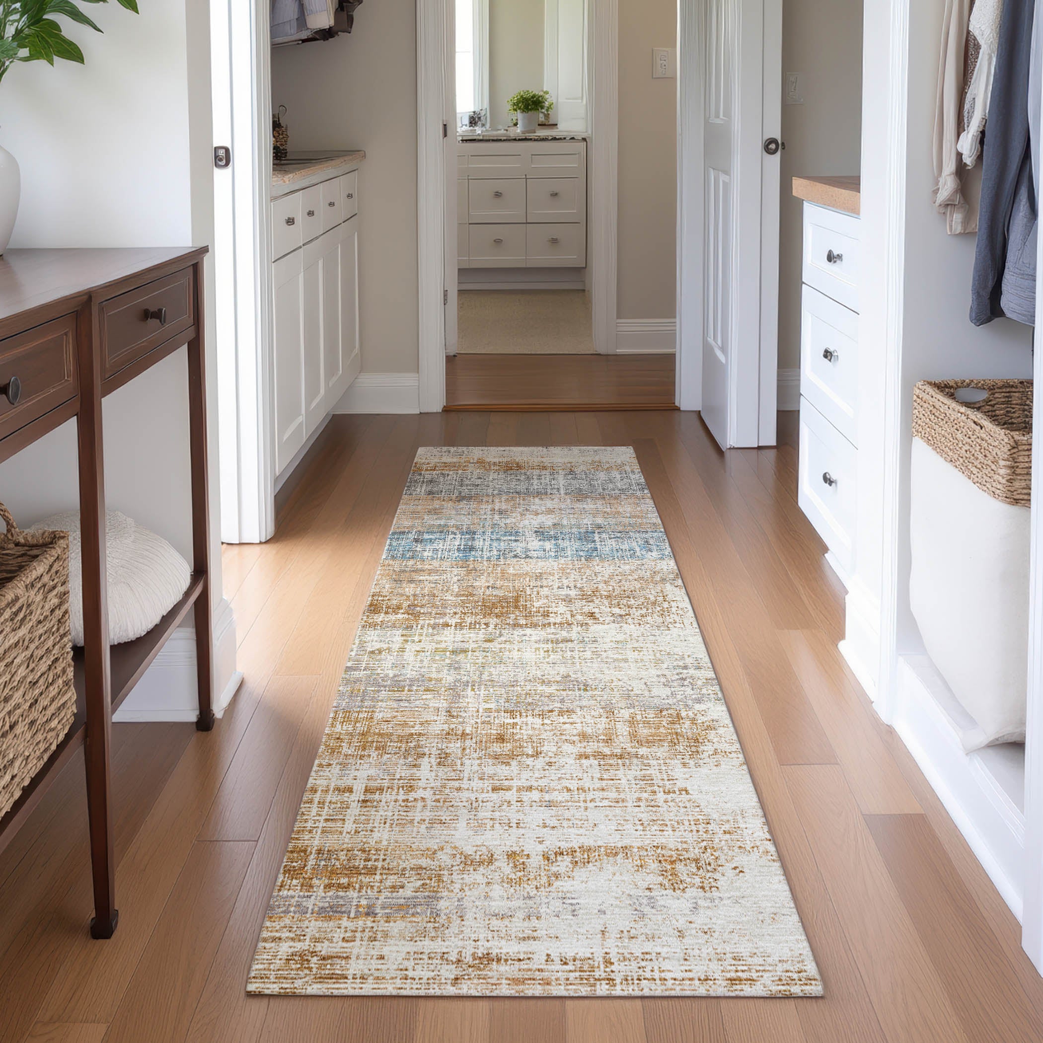 Bruges Machine Washable Traditional Copper Orange Rug 2'3" x 7'6" #shape_Runner