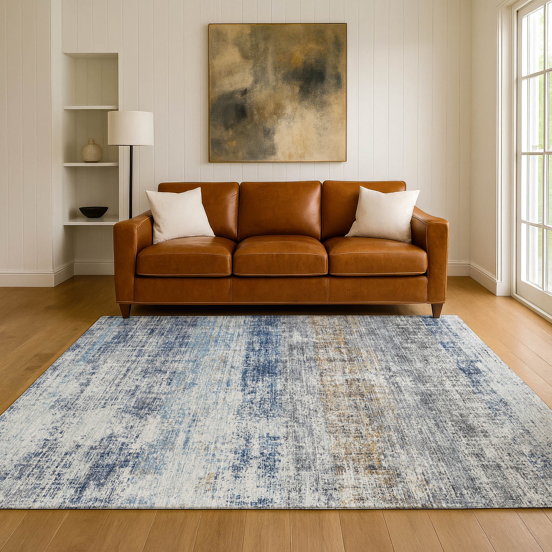 Bruges Machine Washable Traditional Denim Blue Rug 3' x 5' #shape_Rectangle
