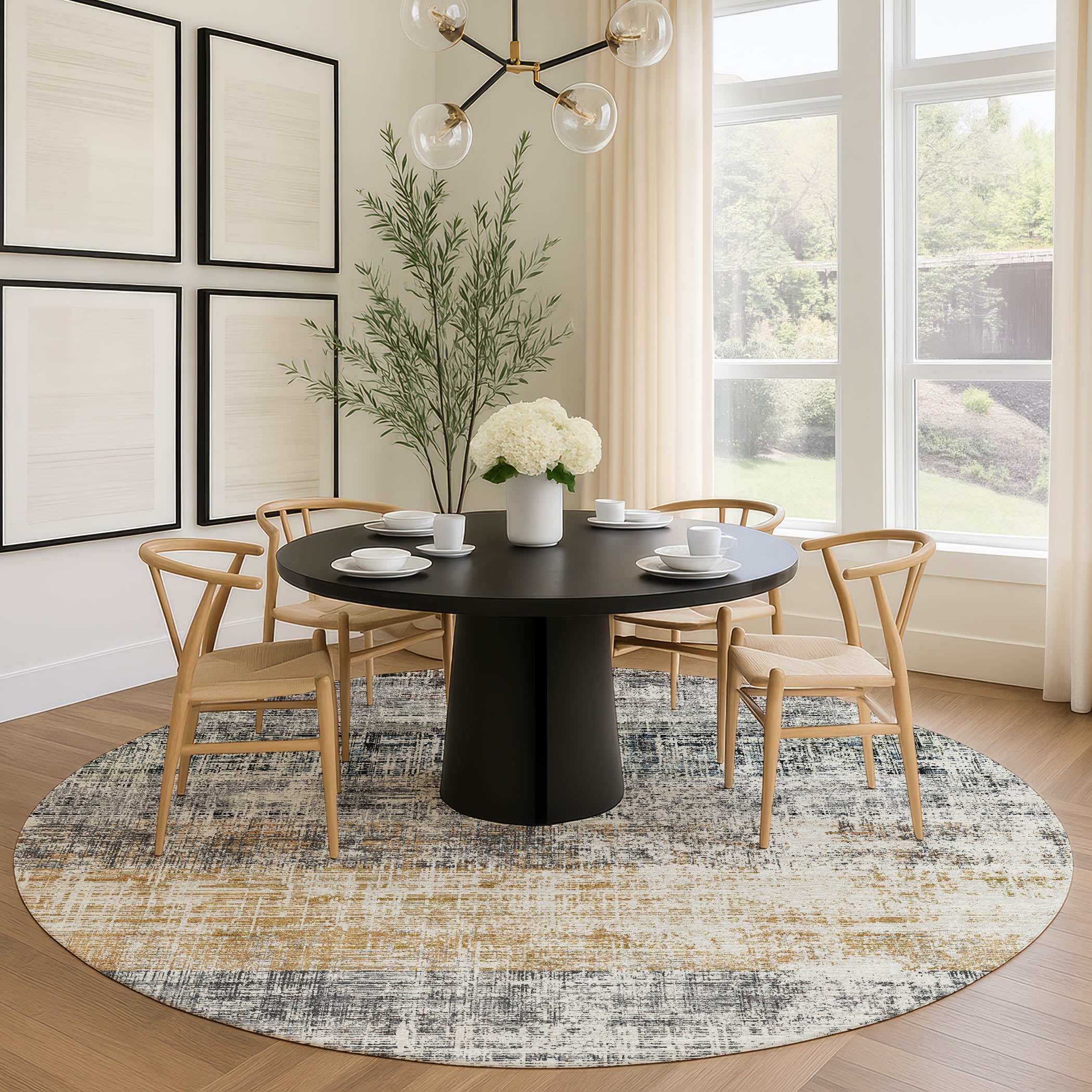 Bruges Machine Washable Traditional Gray Rug 8' x 8' #shape_Round