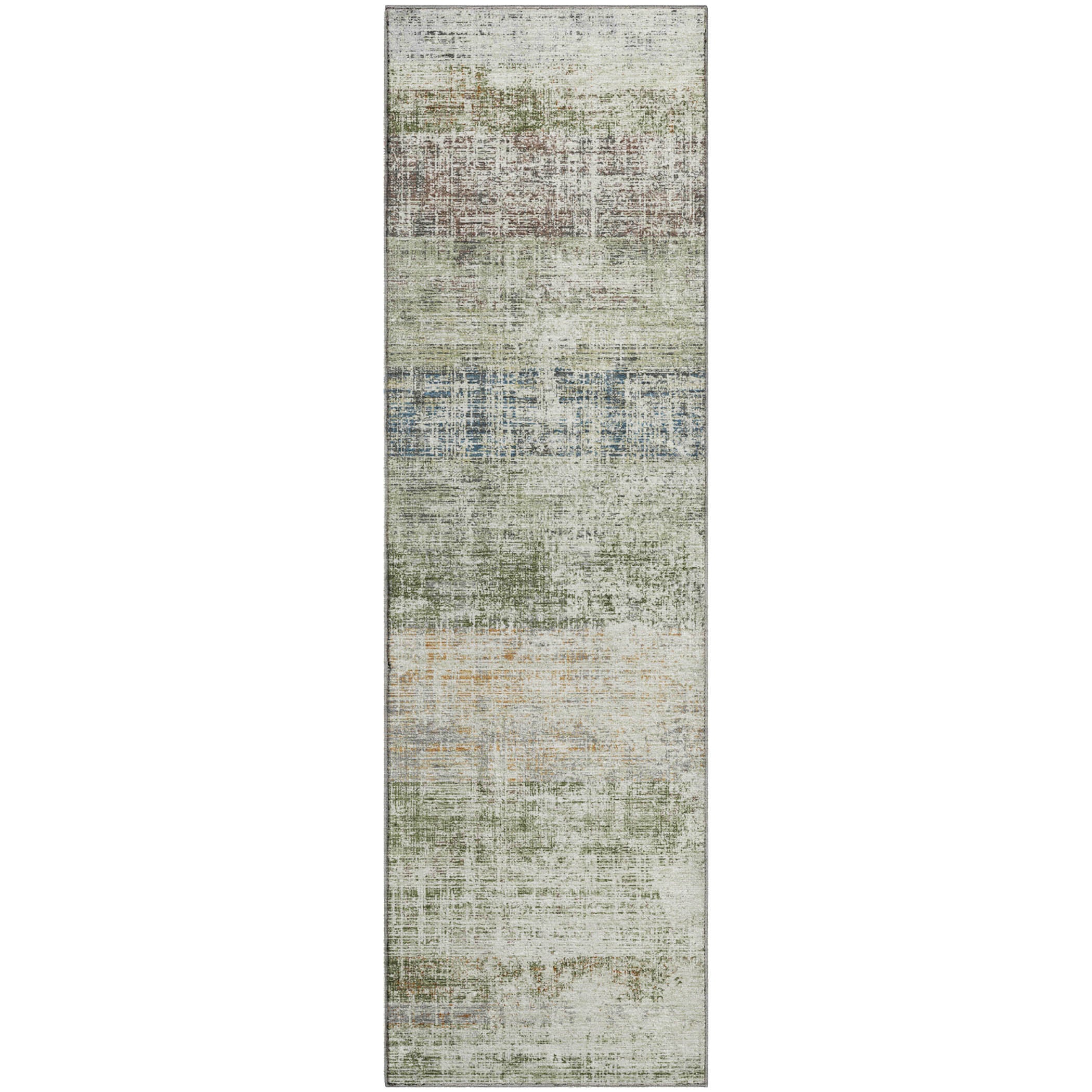 Bruges Machine Washable Traditional Olive Green Rug 2'3" x 7'6" #shape_Runner