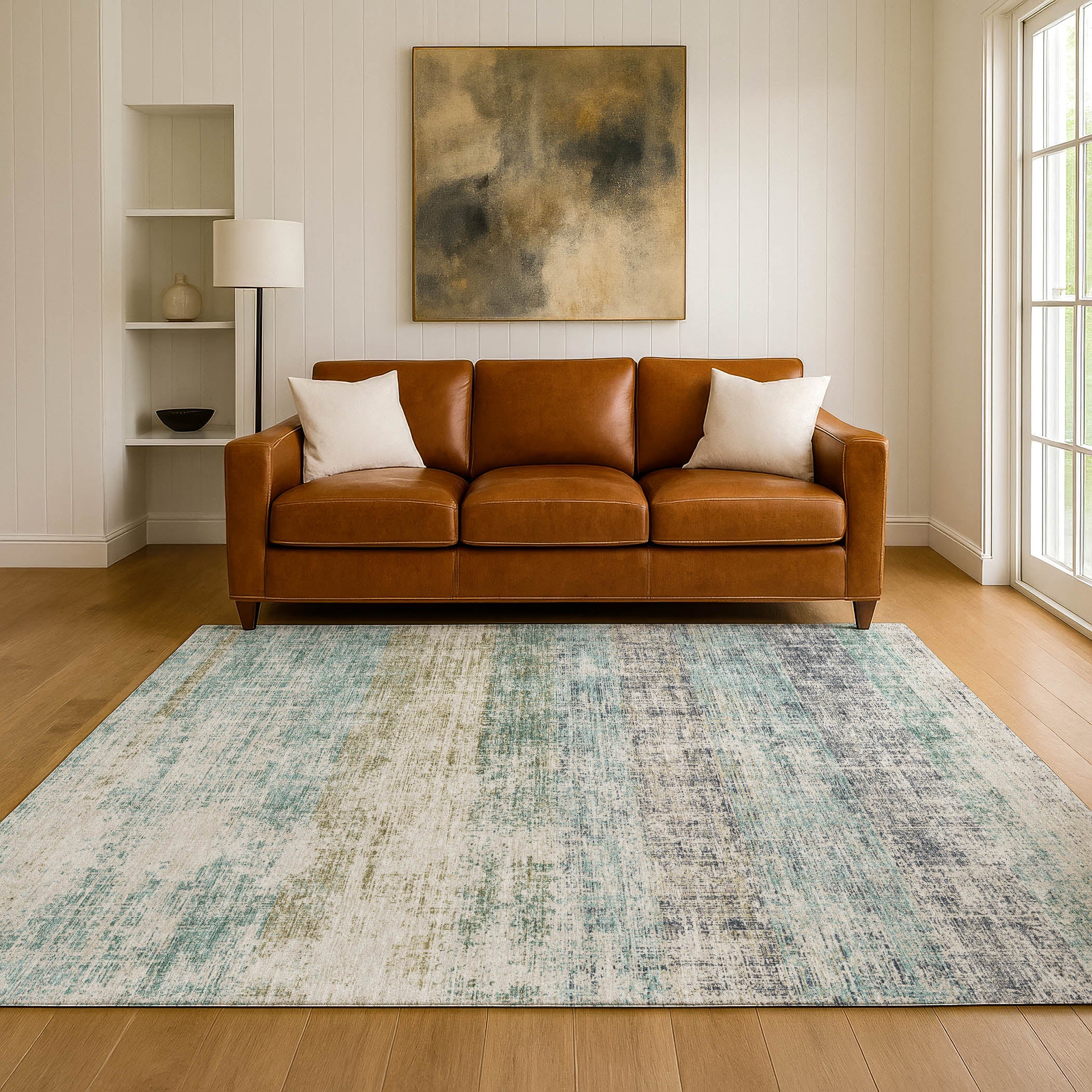 Bruges Machine Washable Traditional Teal Rug 3' x 5' #shape_Rectangle