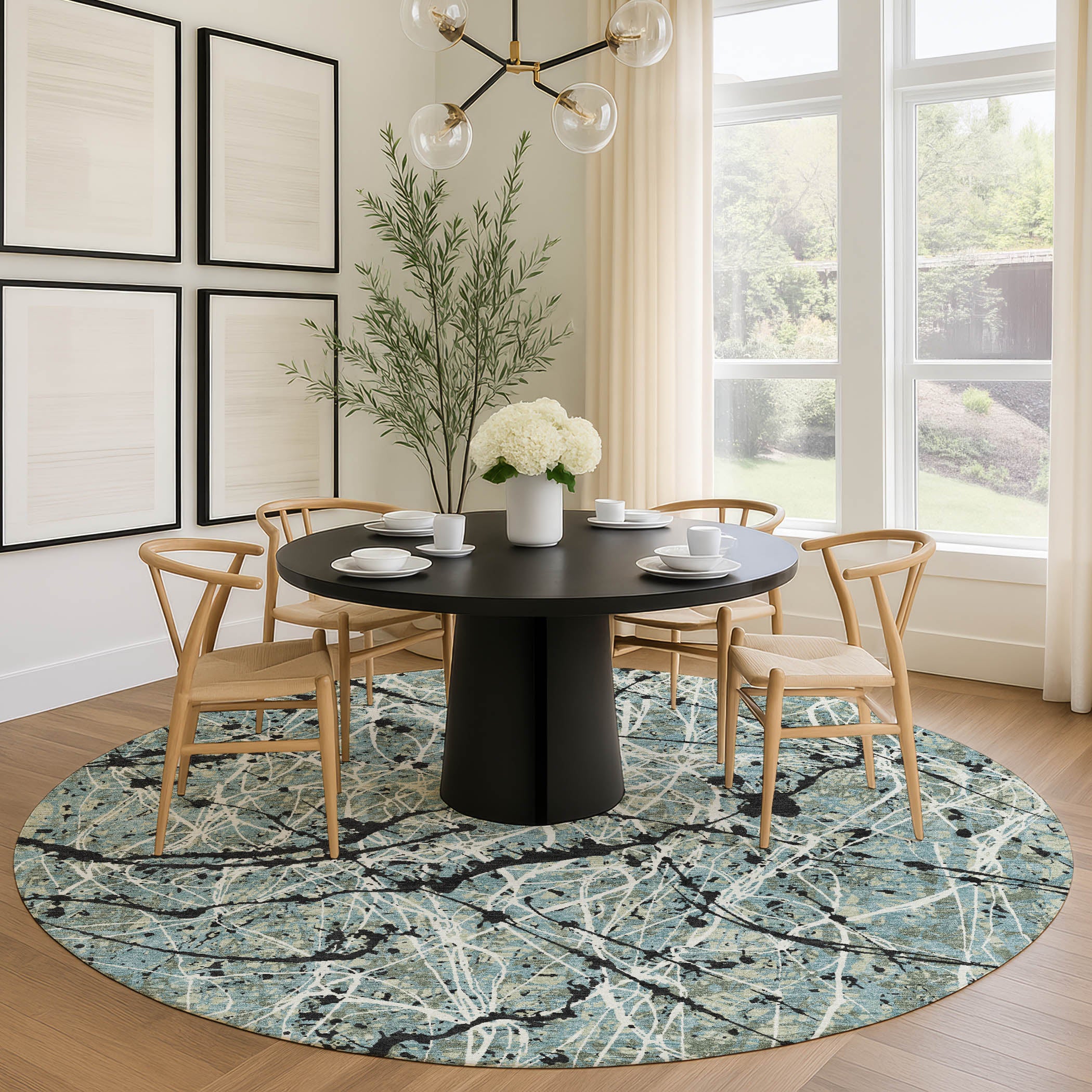 Cusco Machine Washable Traditional Aloe Green Rug 8' x 8' #shape_Round