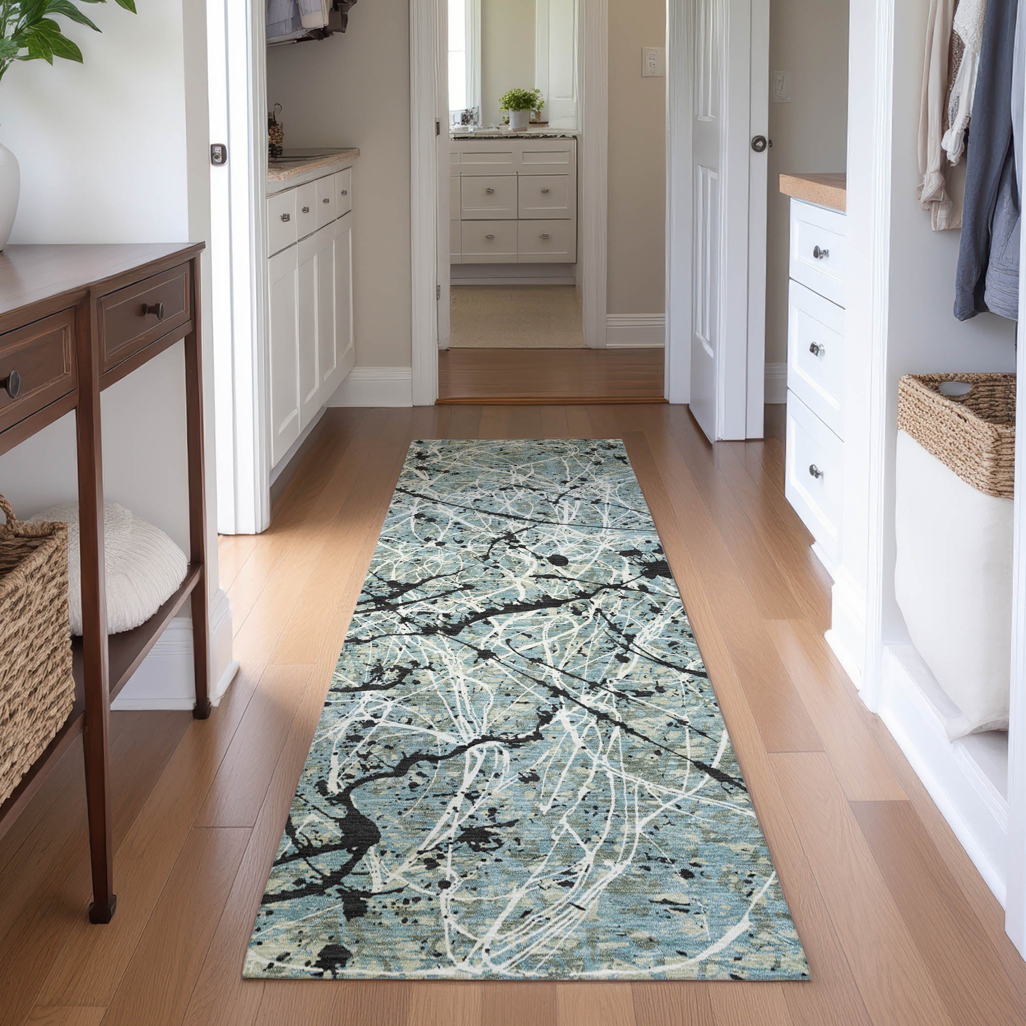 Cusco Machine Washable Traditional Aloe Green Rug 2'3" x 7'6" #shape_Runner