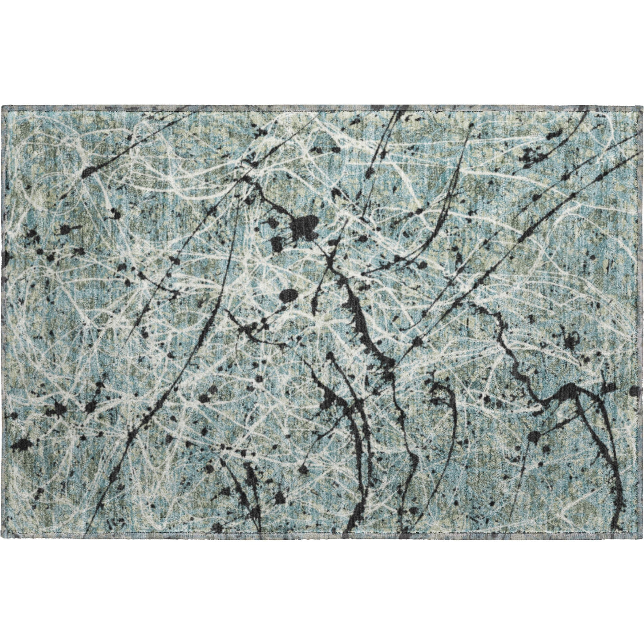 Cusco Machine Washable Traditional Aloe Green Rug 1'8" x 2'6" #shape_Rectangle