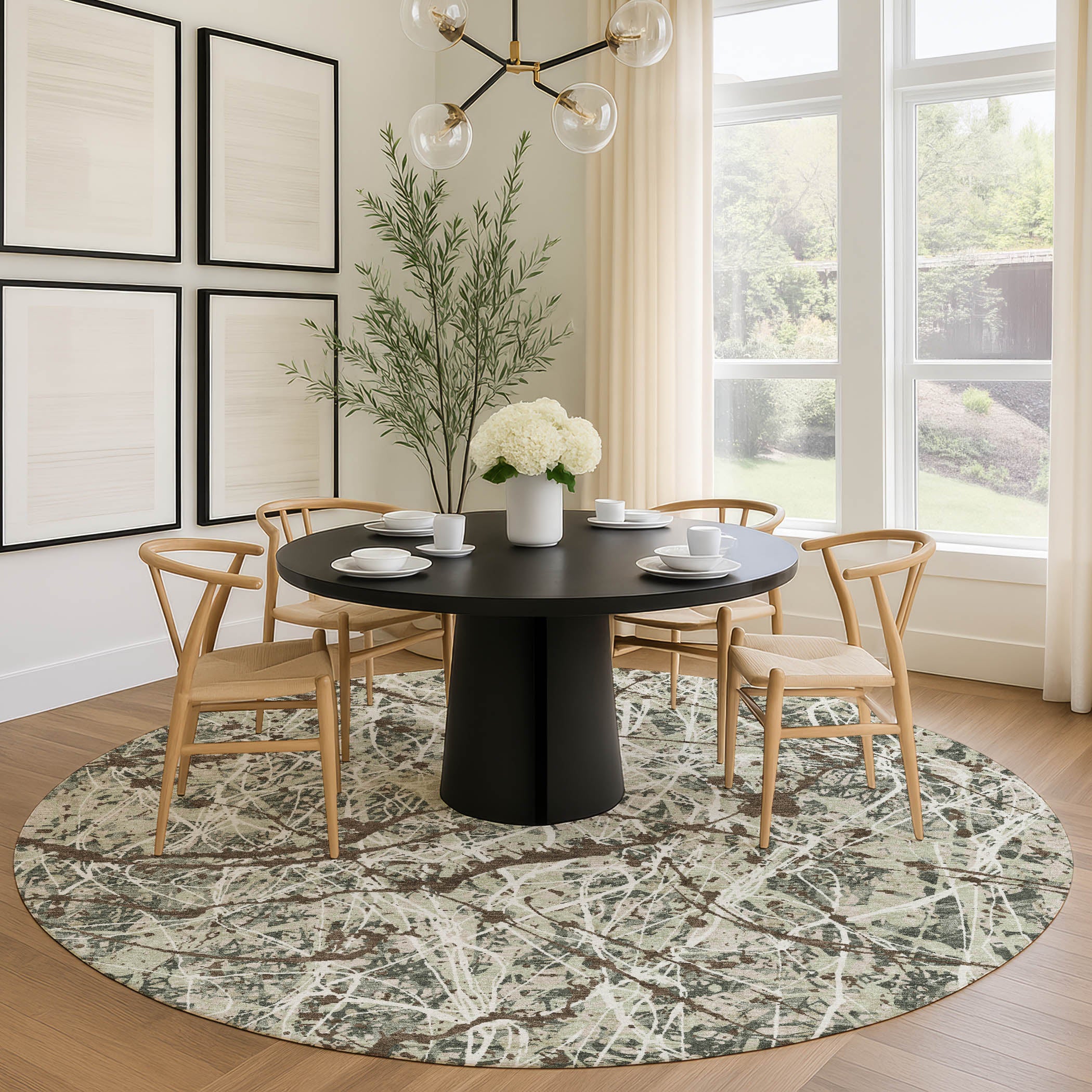 Cusco Machine Washable Traditional Basil Green Rug 8' x 8' #shape_Round
