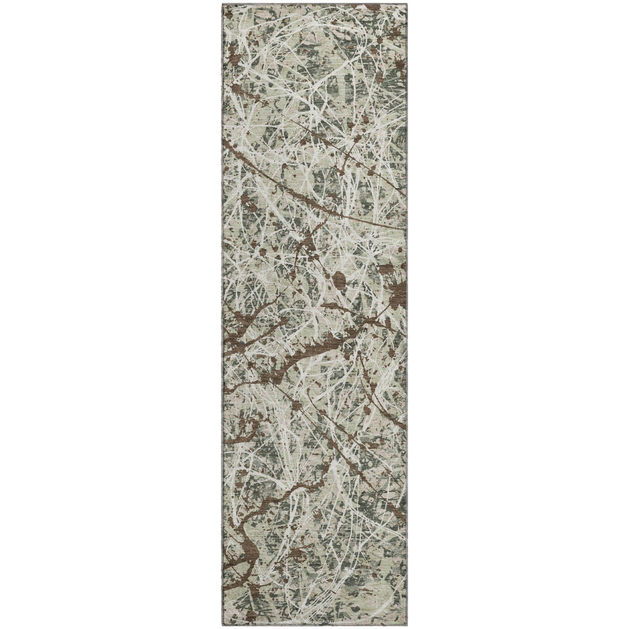 Cusco Machine Washable Traditional Basil Green Rug 2'3" x 7'6" #shape_Runner
