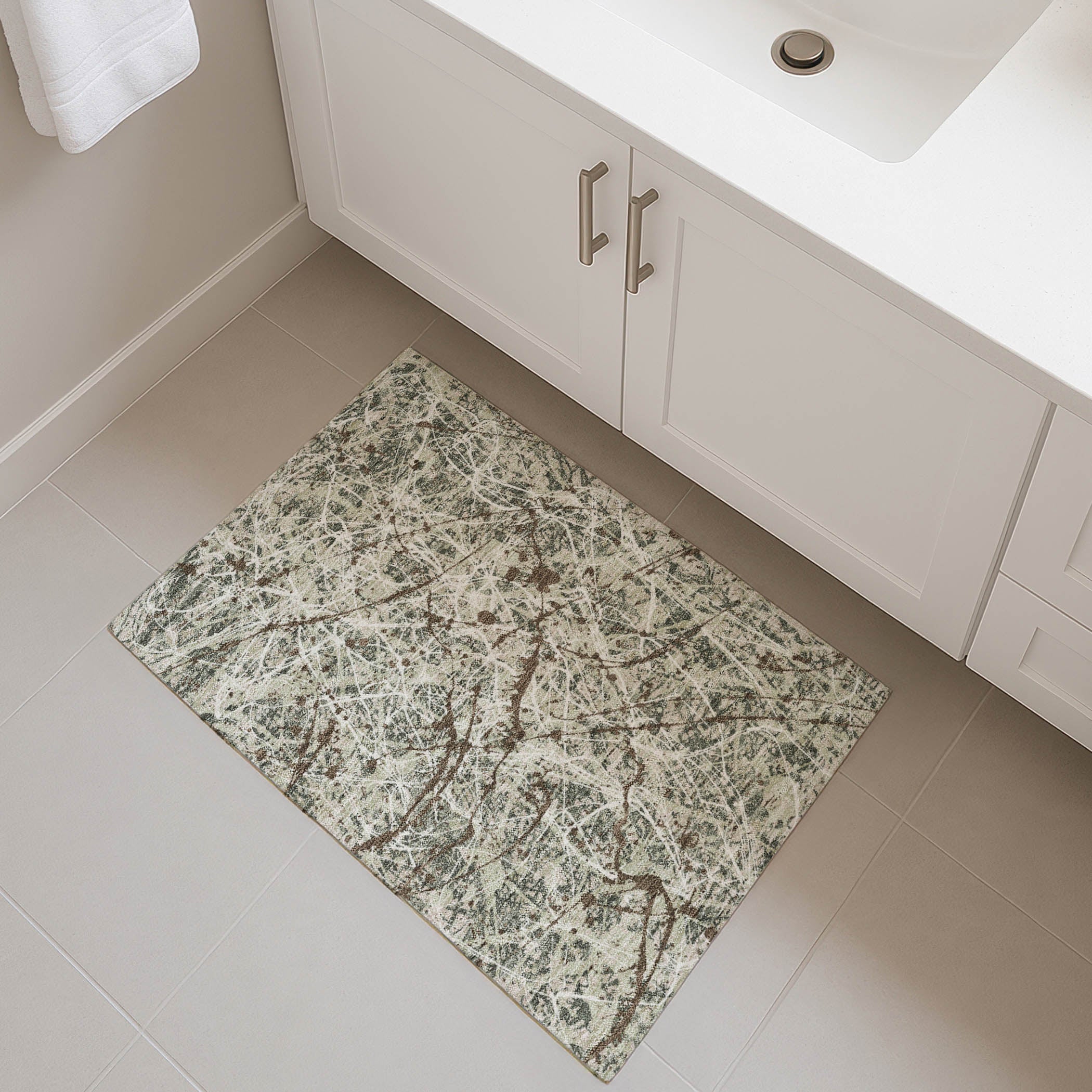Cusco Machine Washable Traditional Basil Green Rug 1'8" x 2'6" #shape_Rectangle