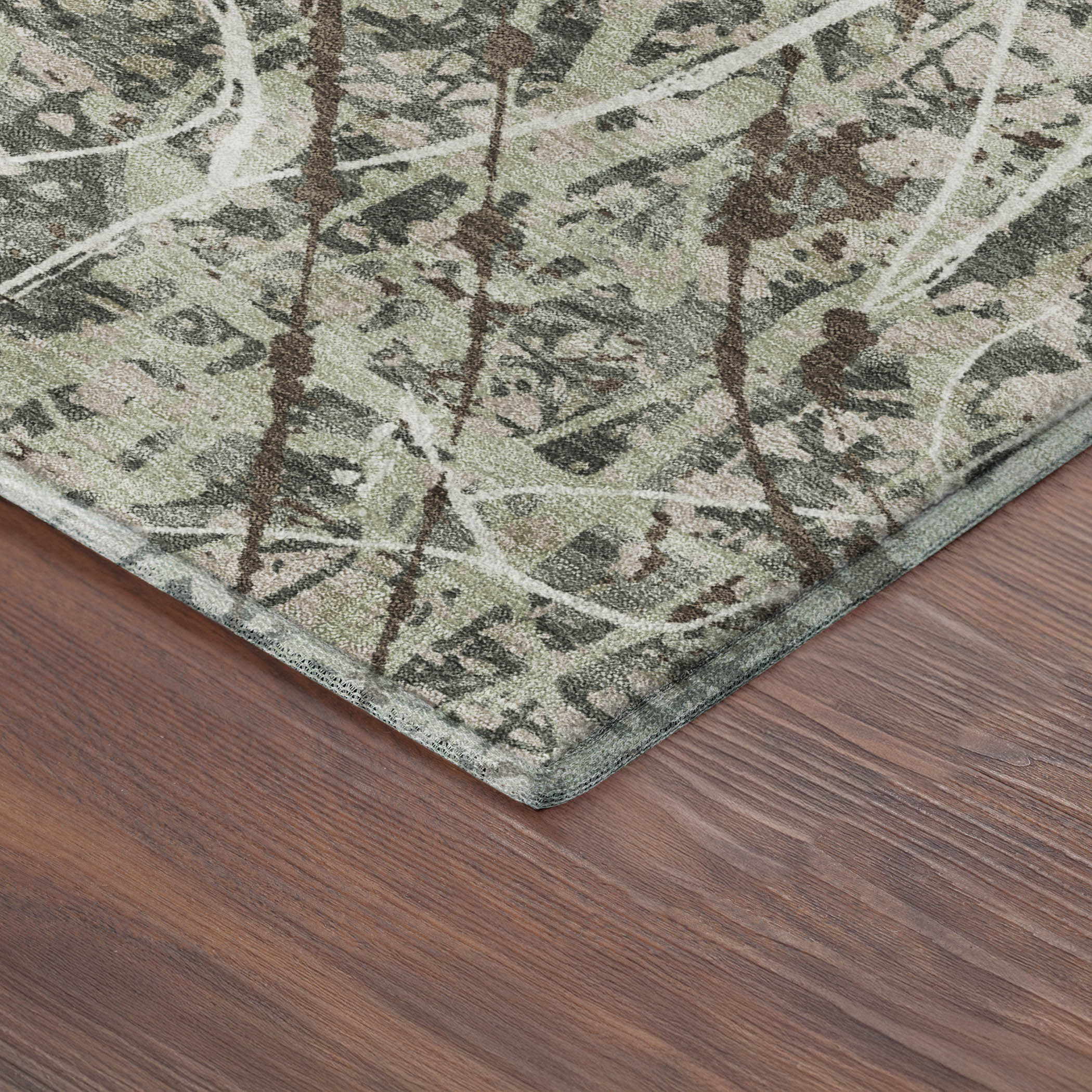Cusco Machine Washable Traditional Basil Green Rug 1'8" x 2'6" #shape_Rectangle