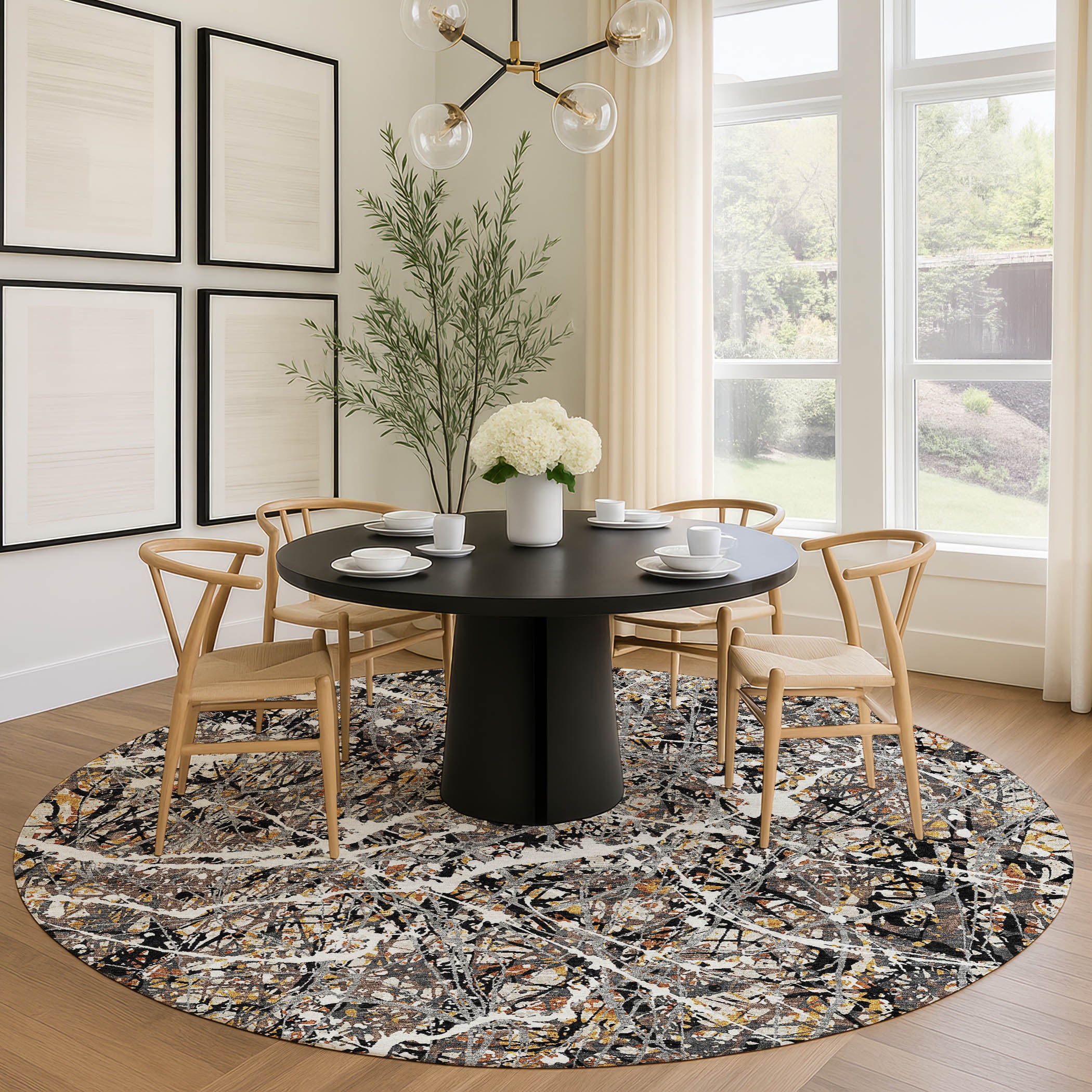 Cusco Machine Washable Traditional Black Rug 8' x 8' #shape_Round