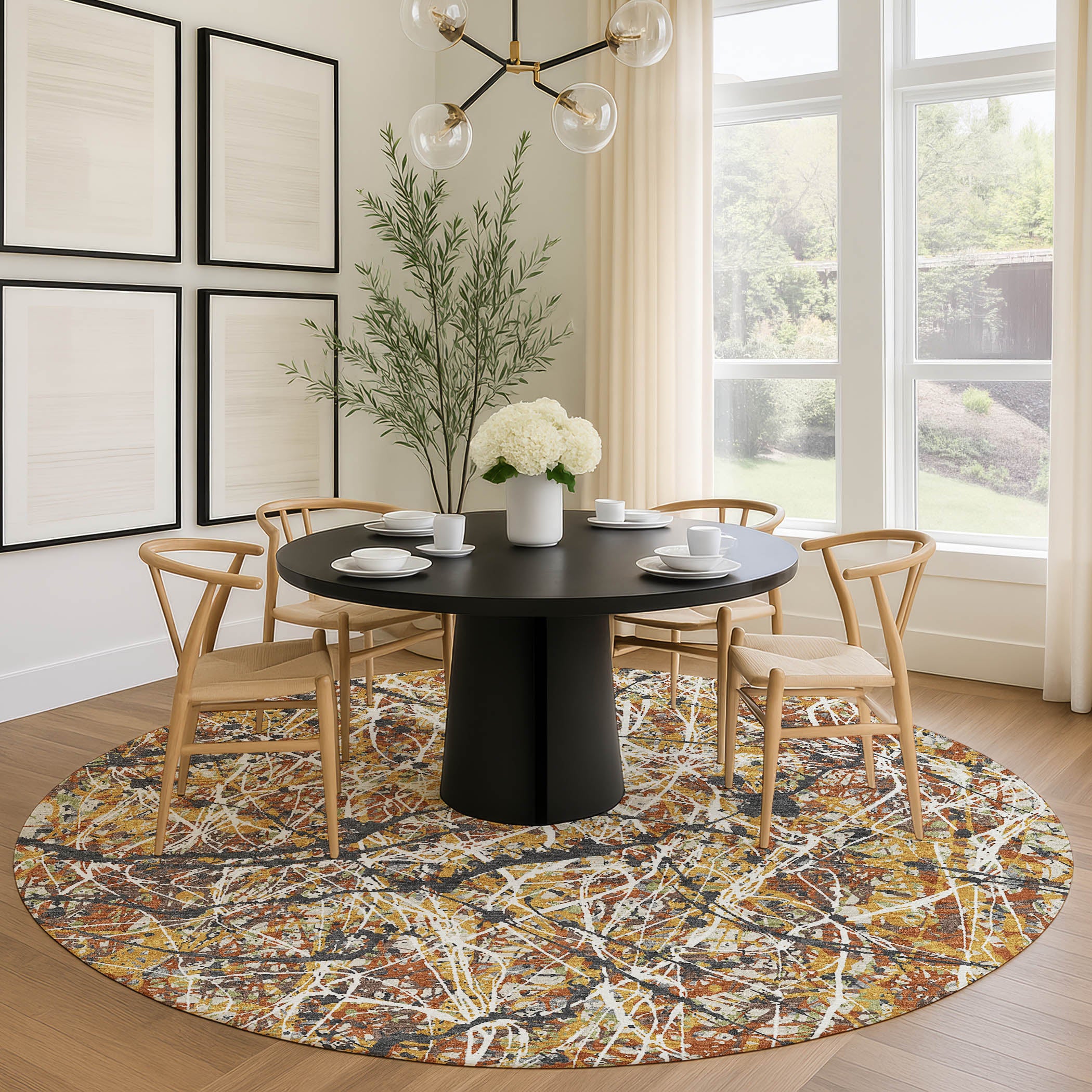 Cusco Machine Washable Traditional Gold Rug 8' x 8' #shape_Round