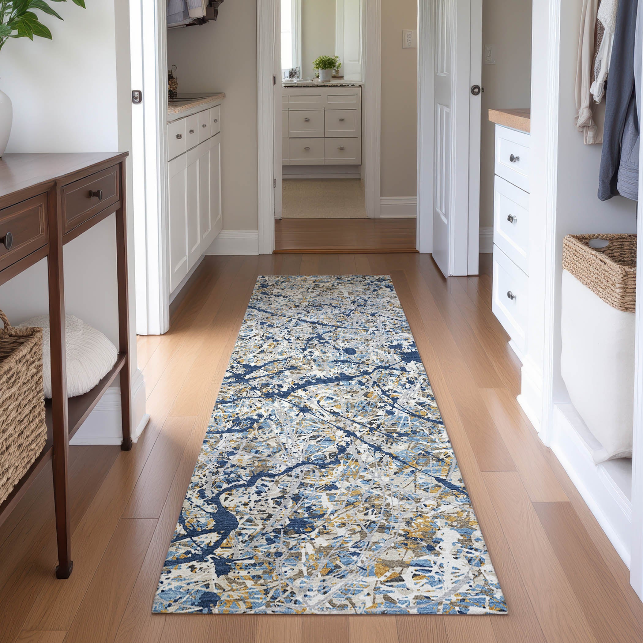 Cusco Machine Washable Traditional Navy Blue Rug 2'3" x 7'6" #shape_Runner