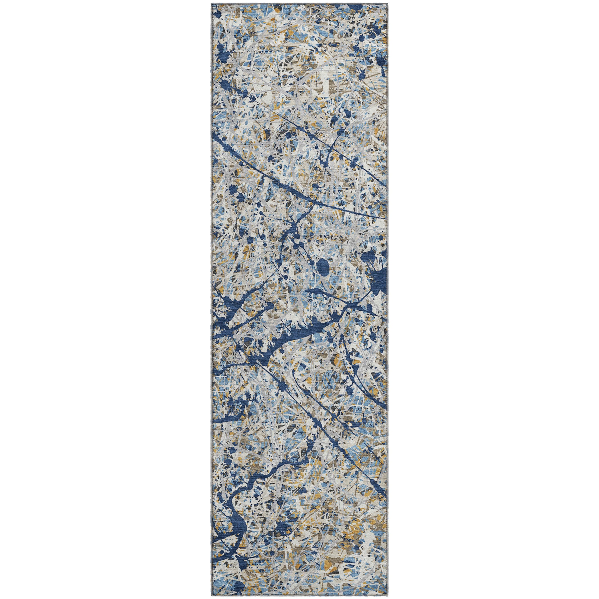 Cusco Machine Washable Traditional Navy Blue Rug 2'3" x 7'6" #shape_Runner
