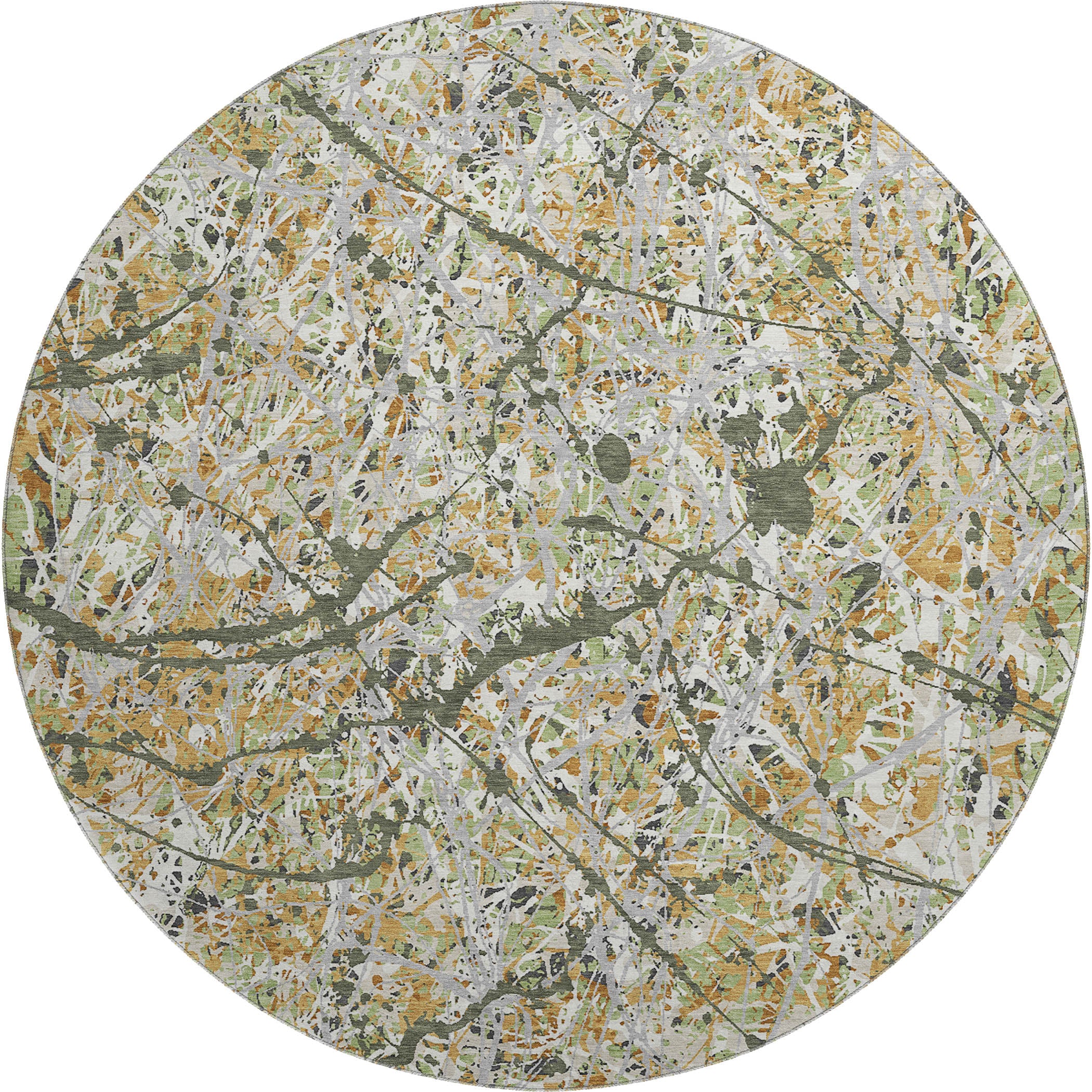 Cusco Machine Washable Traditional Olive Green Rug 8' x 8' #shape_Round