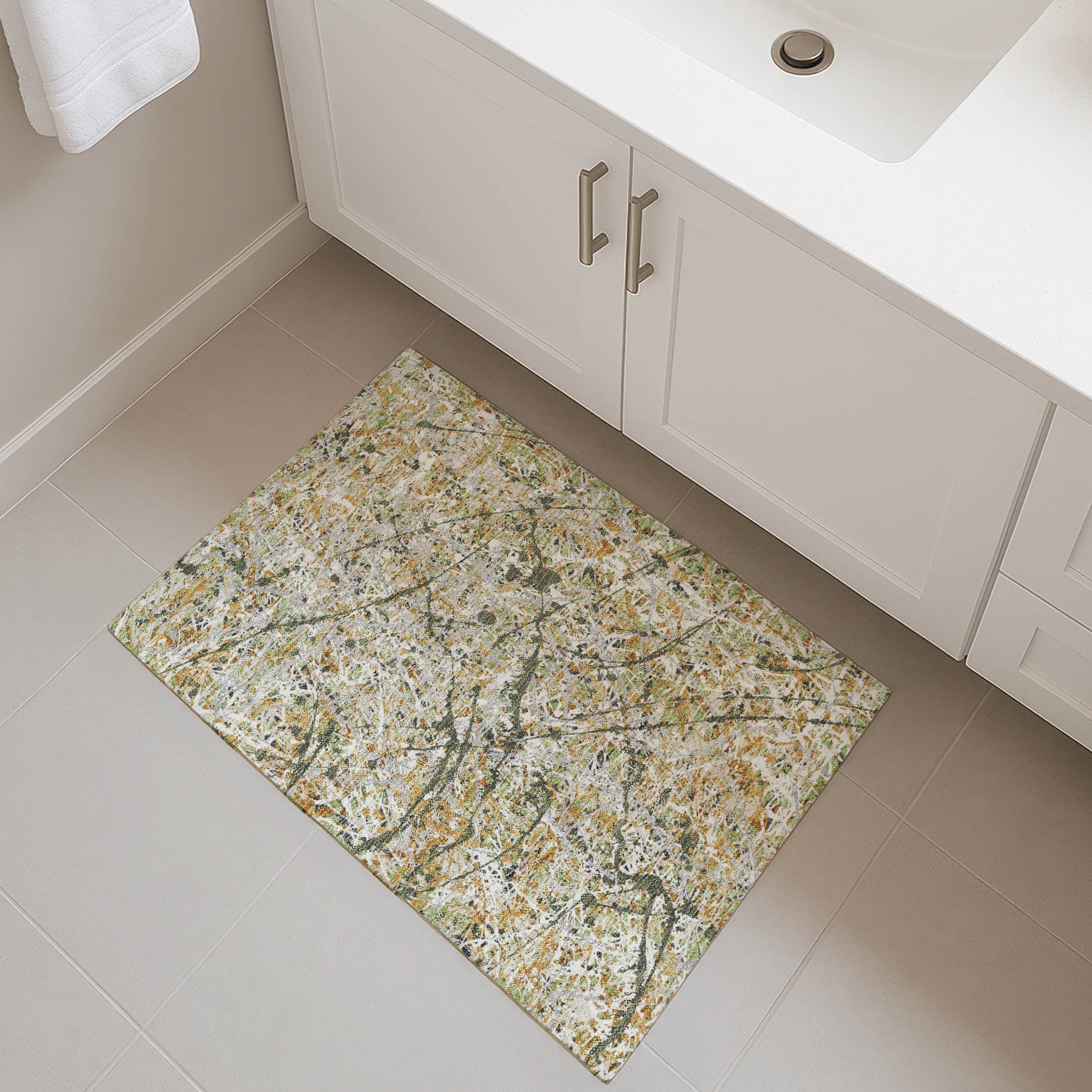 Cusco Machine Washable Traditional Olive Green Rug 1'8" x 2'6" #shape_Rectangle
