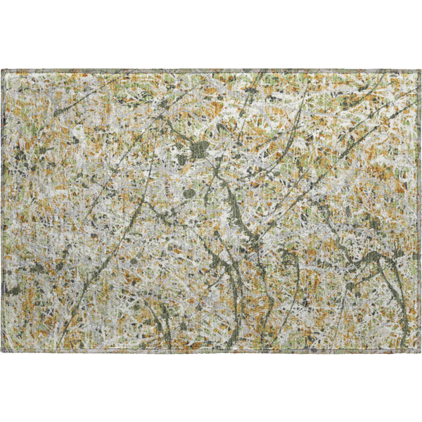Cusco Machine Washable Traditional Olive Green Rug 1'8" x 2'6"