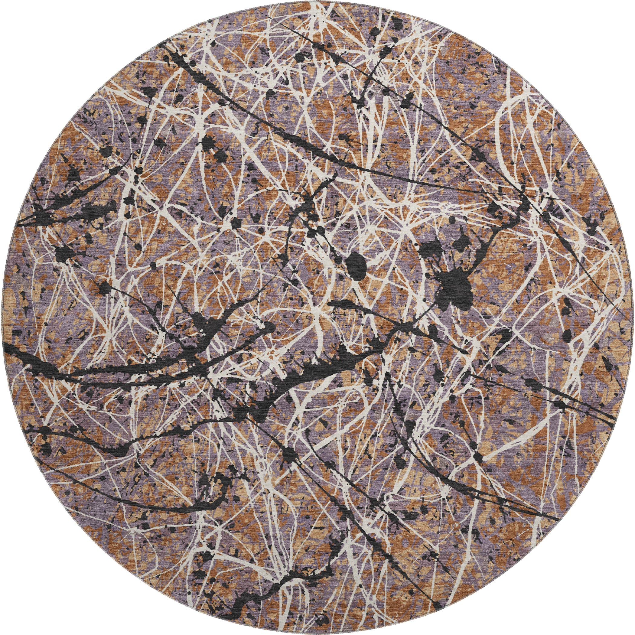 Cusco Machine Washable Traditional Paprika Orange Rug 8' x 8' #shape_Round