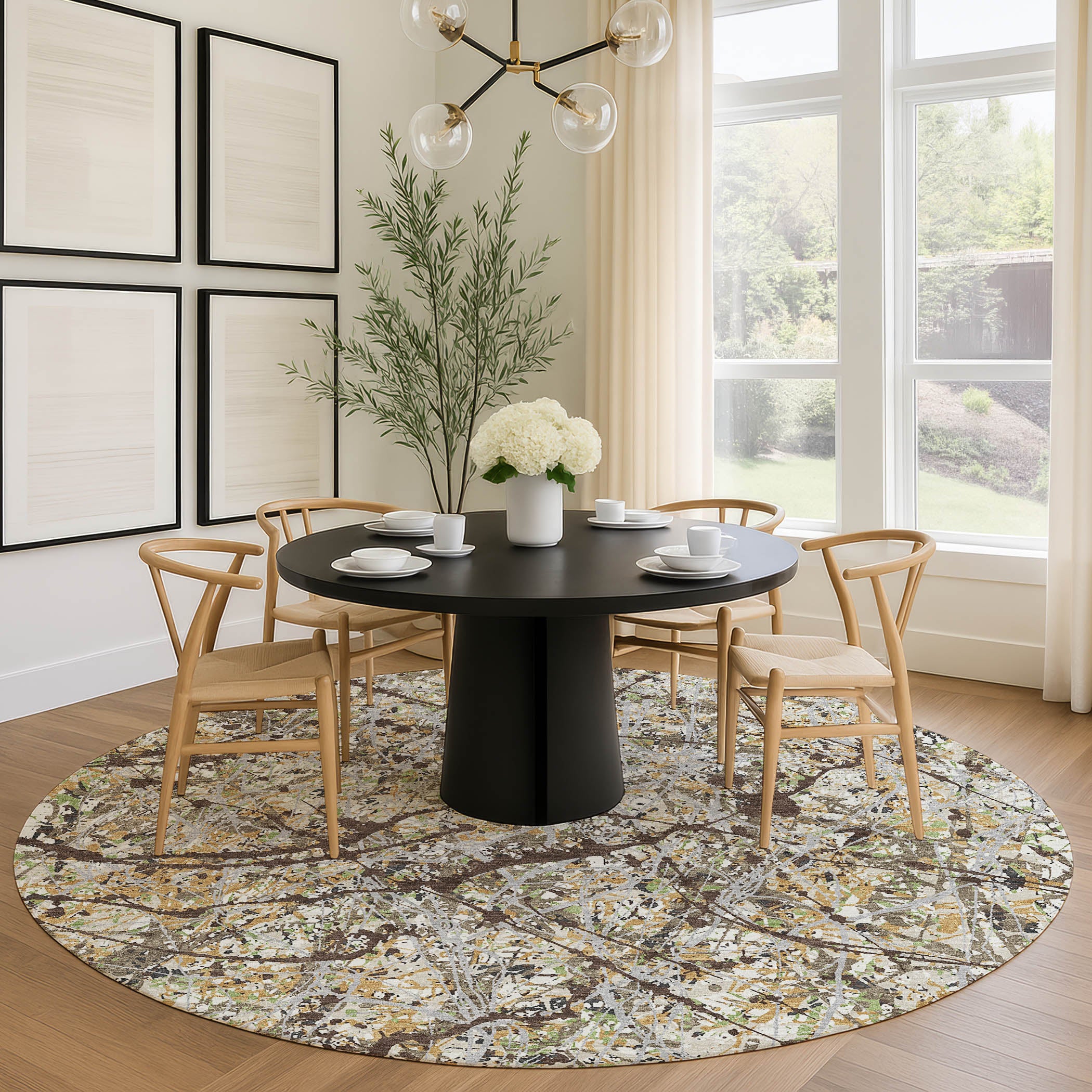 Cusco Machine Washable Traditional Taupe Brown Rug 8' x 8' #shape_Round