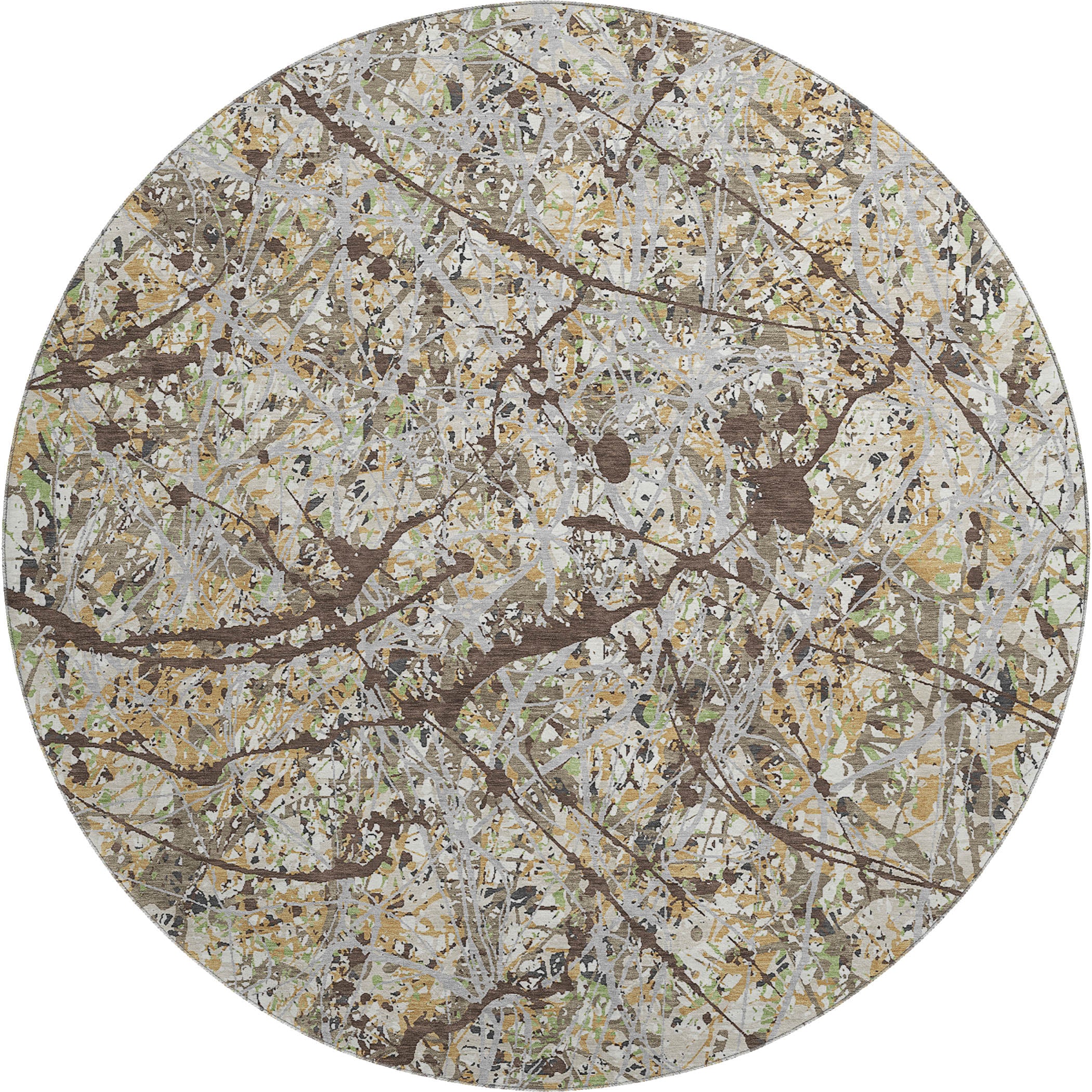 Cusco Machine Washable Traditional Taupe Brown Rug 8' x 8' #shape_Round