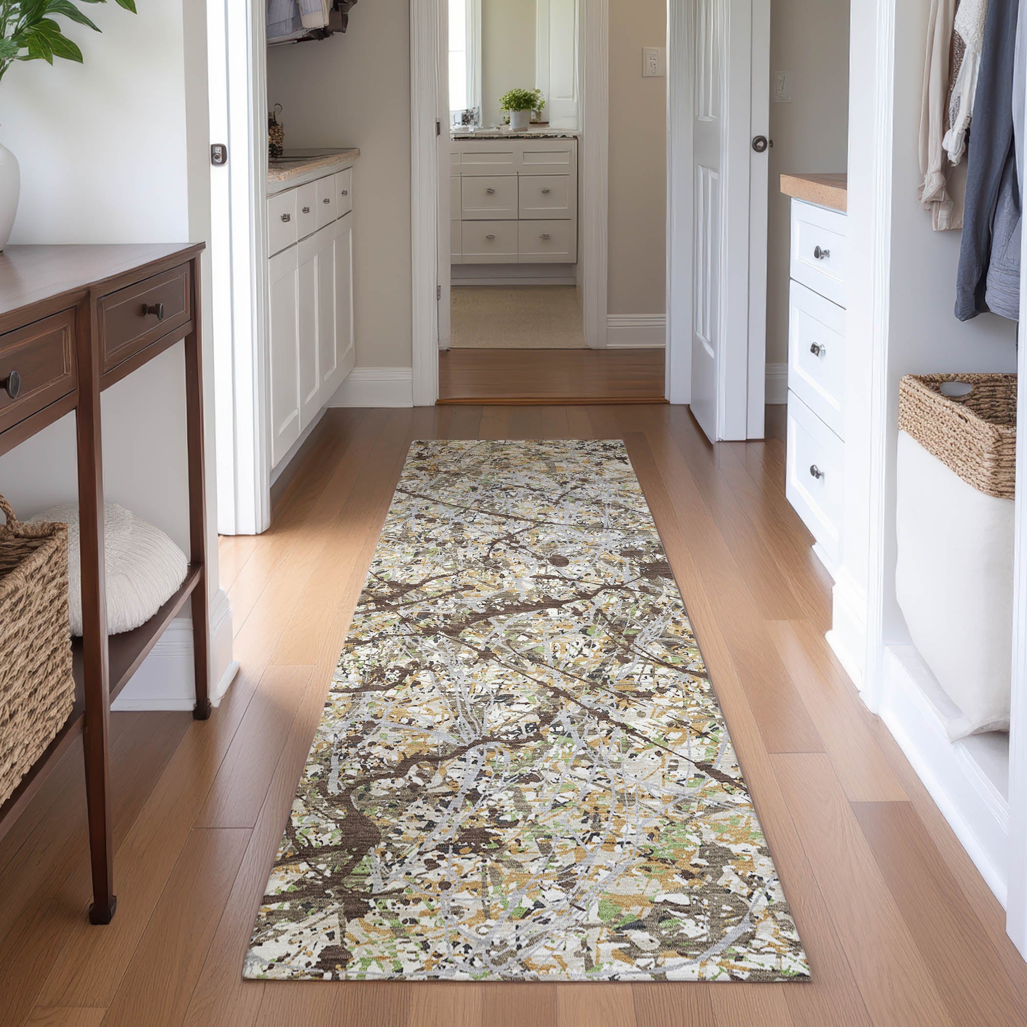 Cusco Machine Washable Traditional Taupe Brown Rug 2'3" x 7'6" #shape_Runner