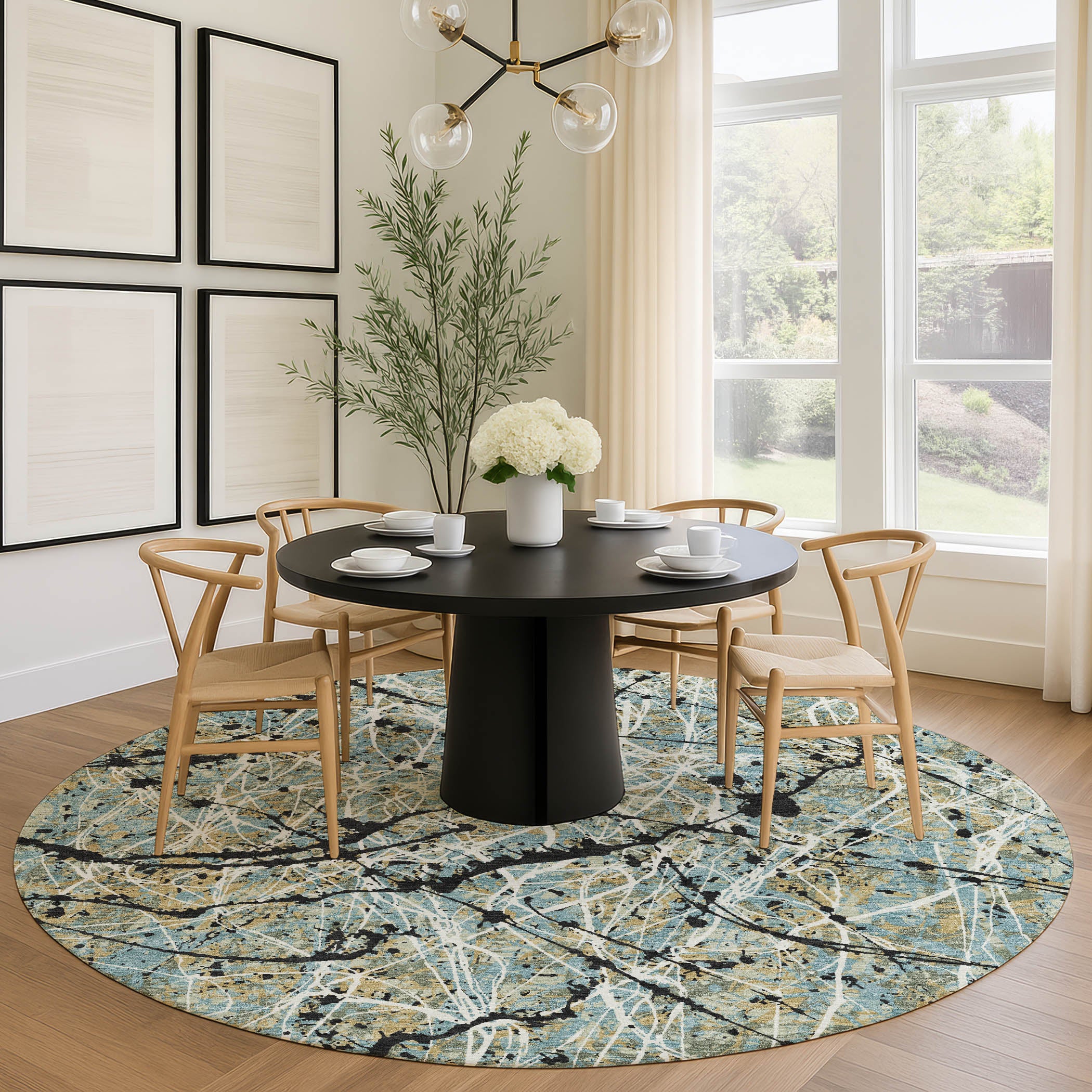 Cusco Machine Washable Traditional Teal Rug 8' x 8' #shape_Round