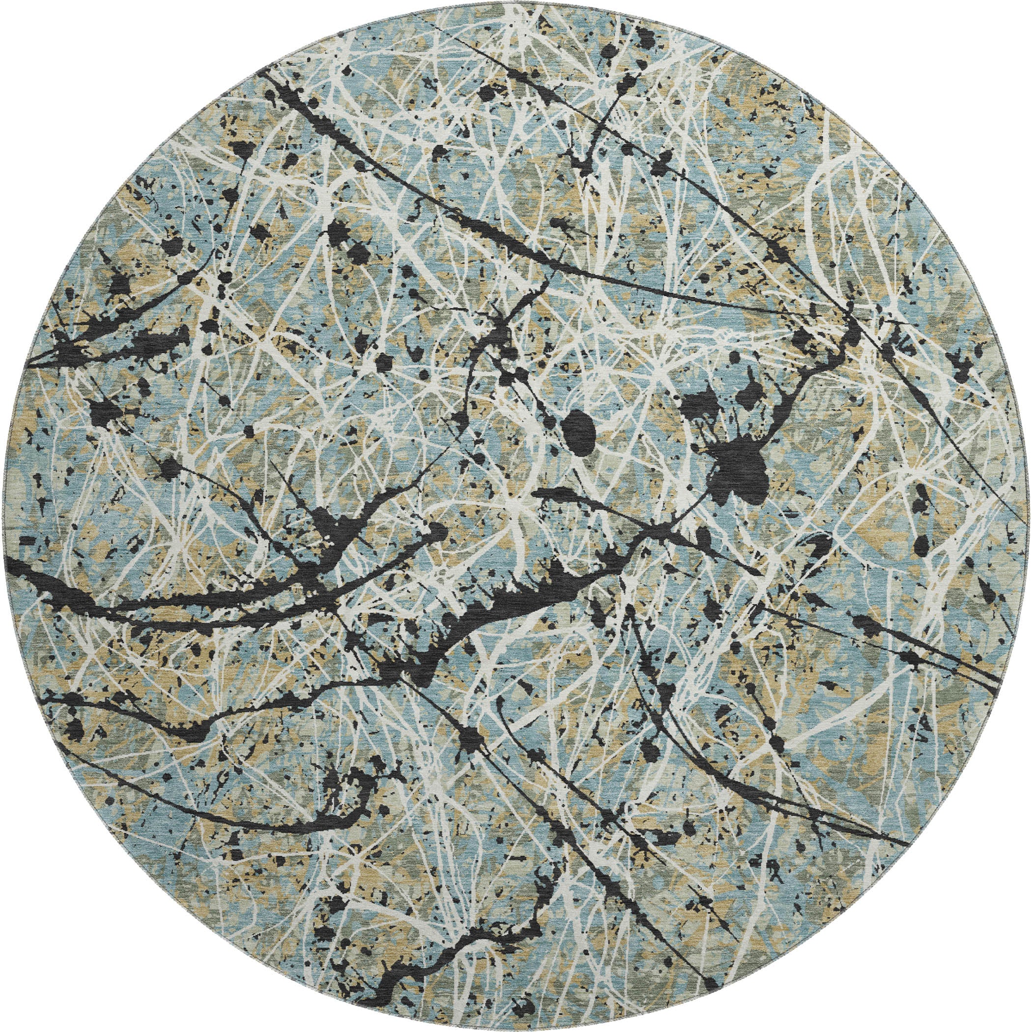 Cusco Machine Washable Traditional Teal Rug 8' x 8' #shape_Round