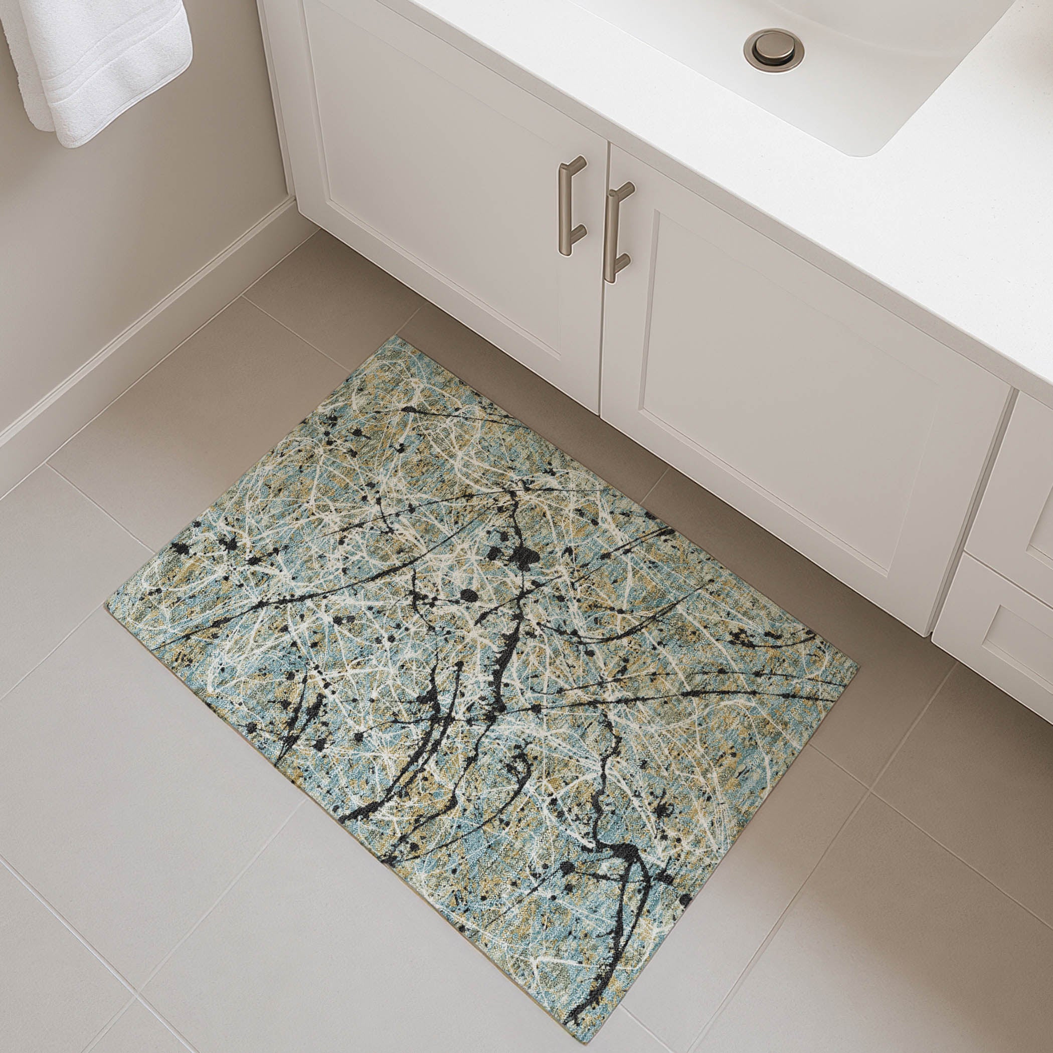 Cusco Machine Washable Traditional Teal Rug 1'8" x 2'6" #shape_Rectangle