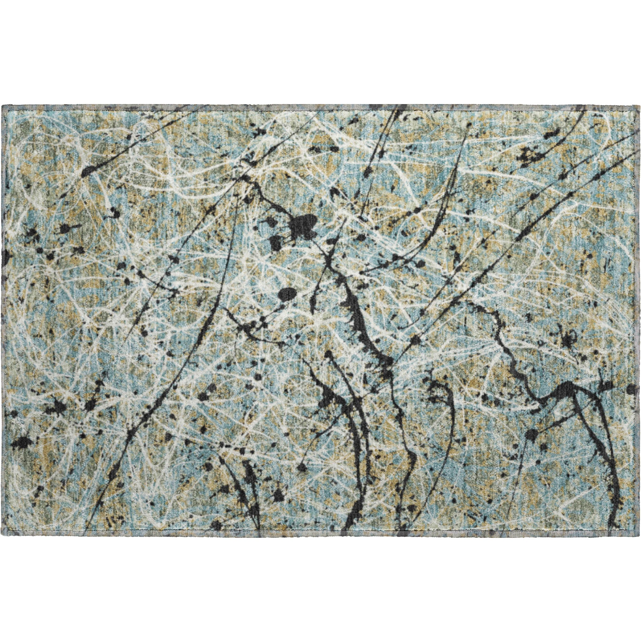 Cusco Machine Washable Traditional Teal Rug 1'8" x 2'6" #shape_Rectangle
