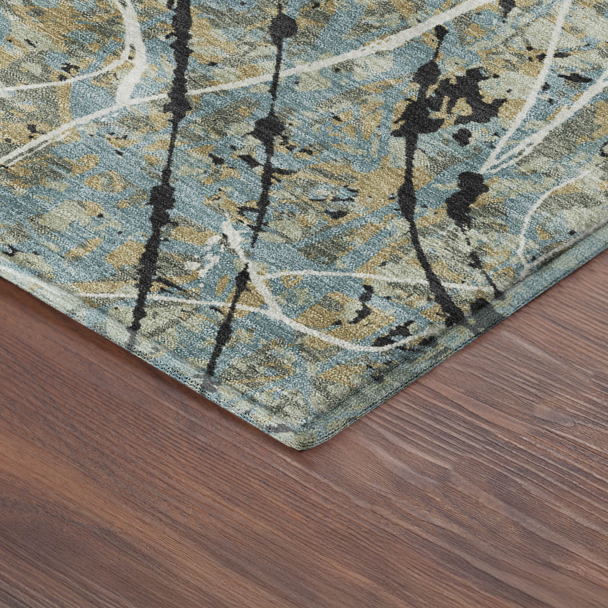Cusco Machine Washable Traditional Teal Rug 1'8" x 2'6" #shape_Rectangle