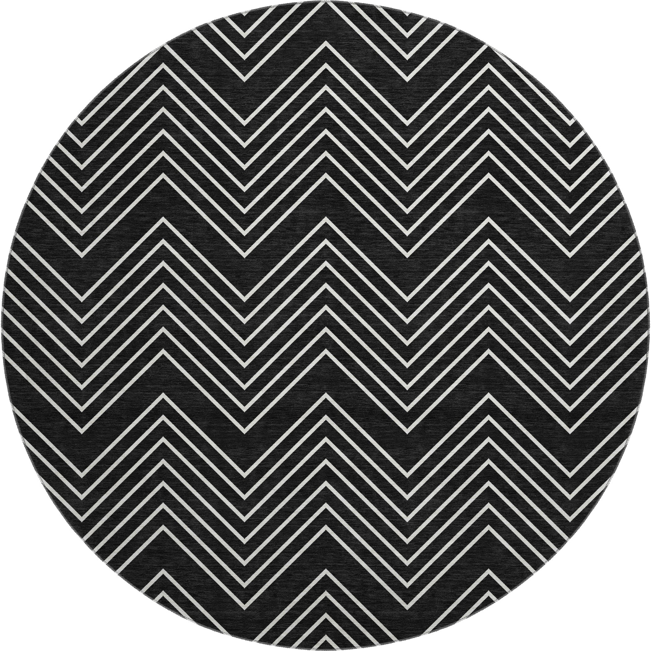 Chiang Mai Machine Washable Traditional Black Rug 8' x 8' #shape_Round