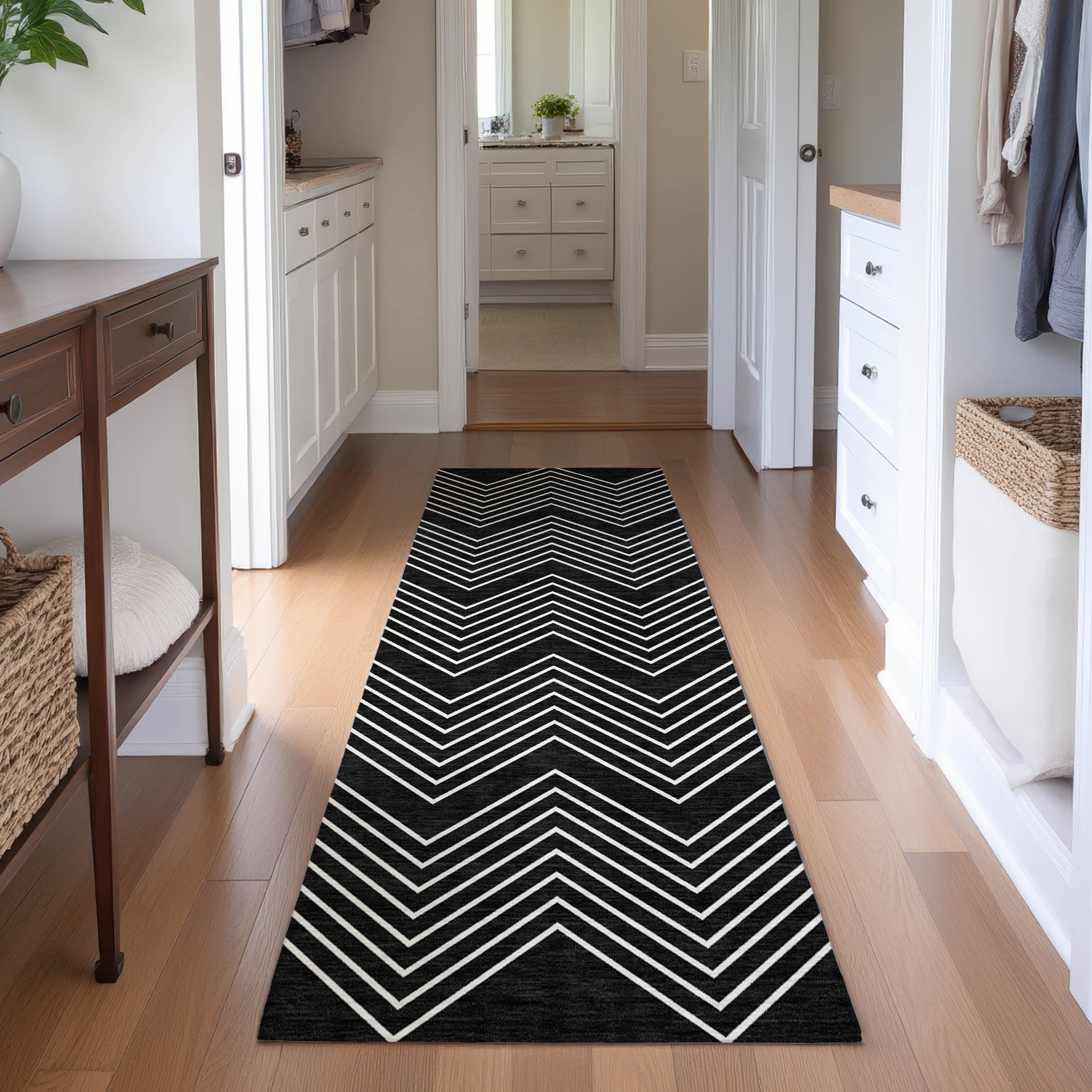 Chiang Mai Machine Washable Traditional Black Rug 2'3" x 7'6" #shape_Runner
