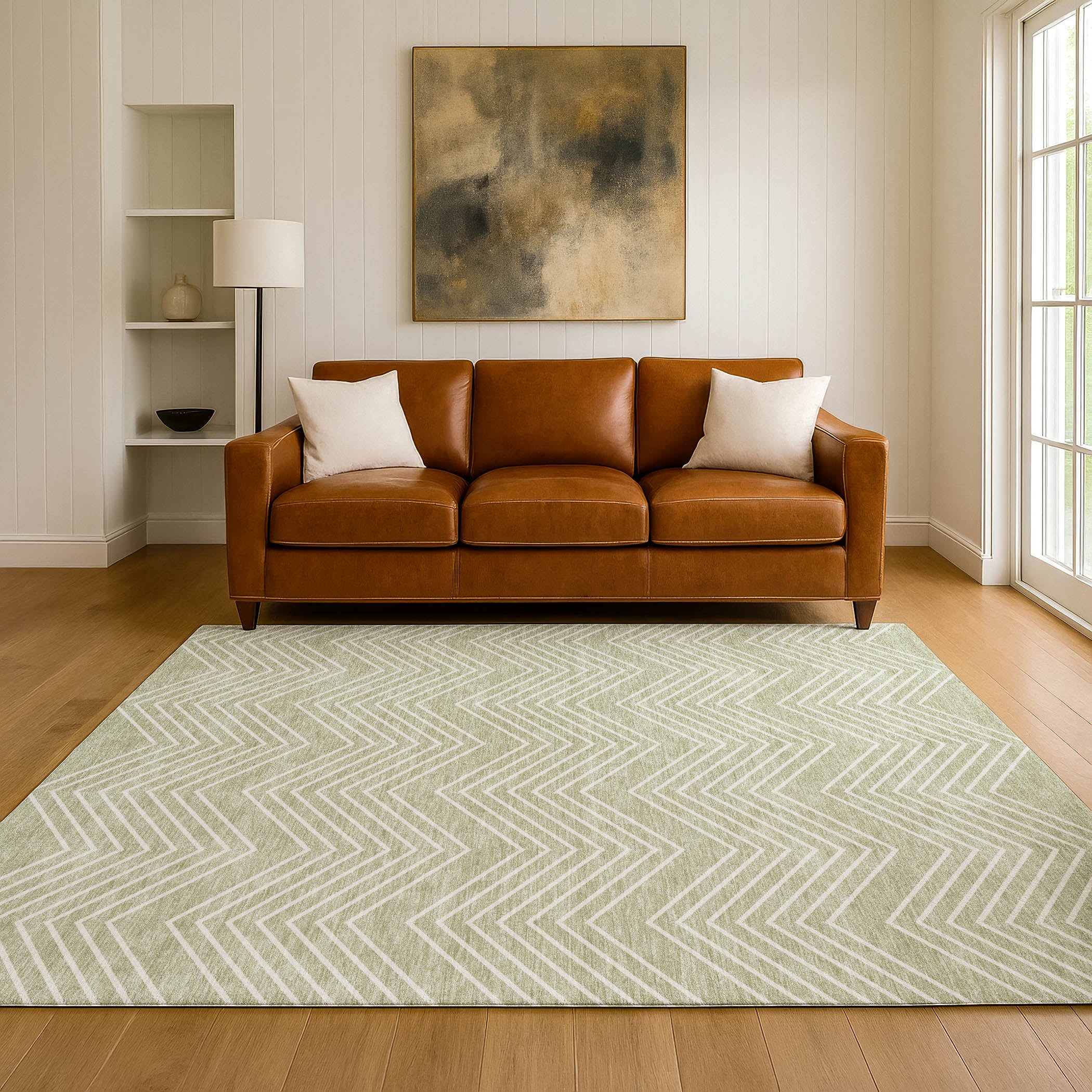 Chiang Mai Machine Washable Traditional Celery Green Rug 3' x 5' #shape_Rectangle