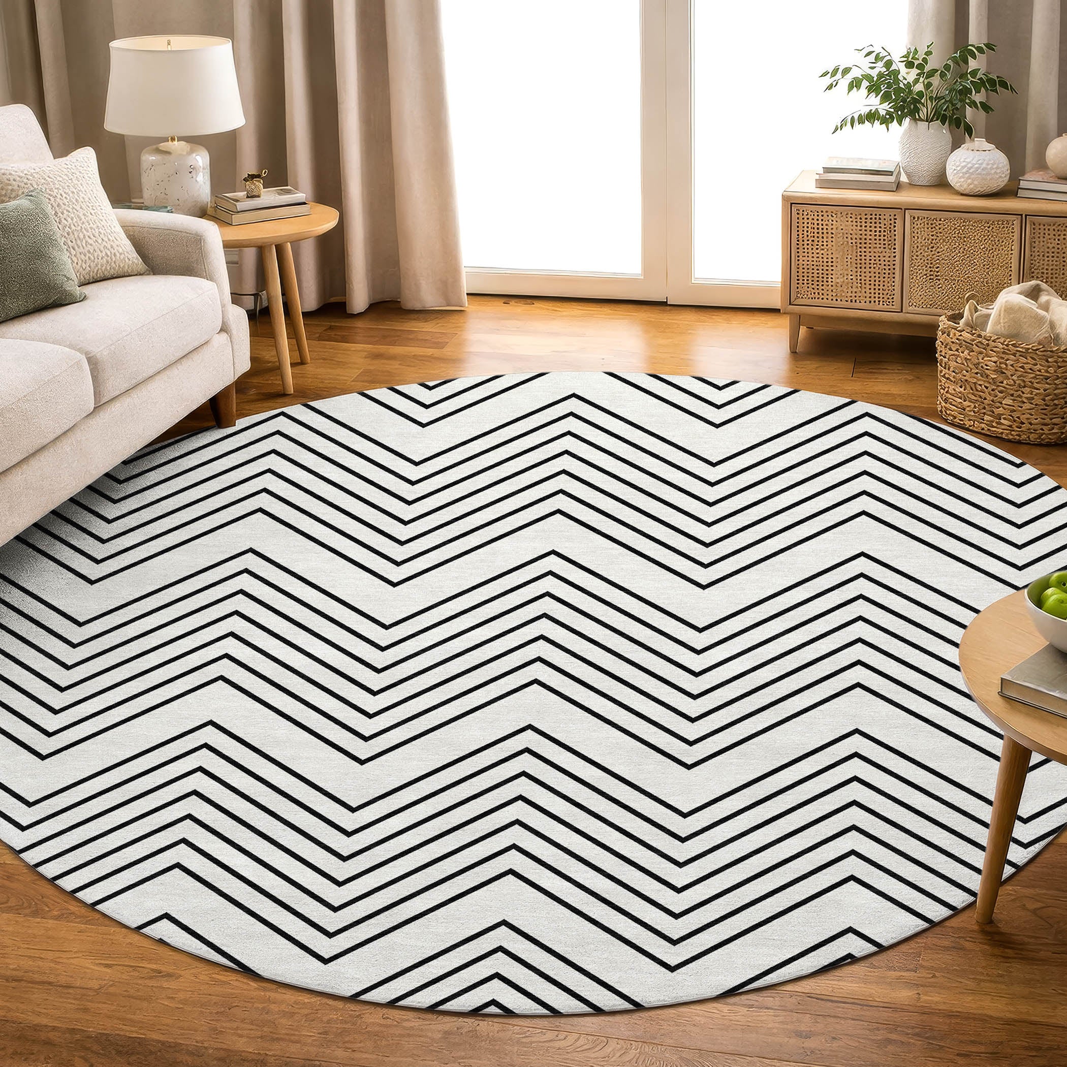 Chiang Mai Machine Washable Transitional Ivory Rug 8' x 8' #shape_Round