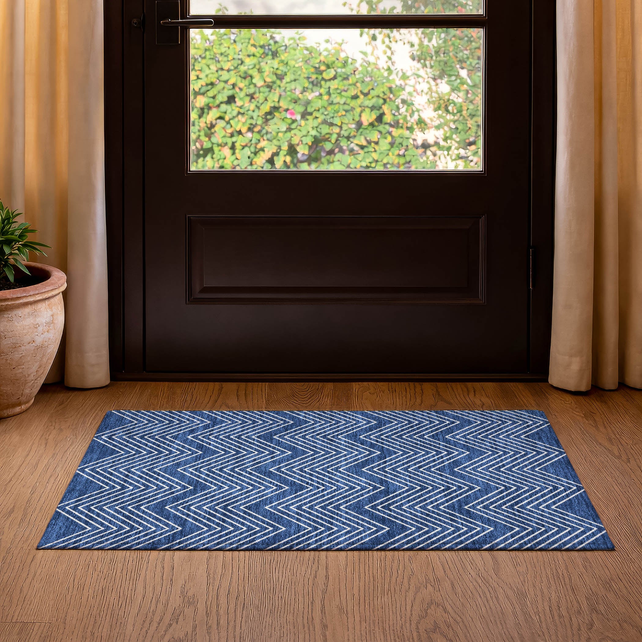 Chiang Mai Machine Washable Transitional Navy Blue Rug 1'8" x 2'6" #shape_Rectangle