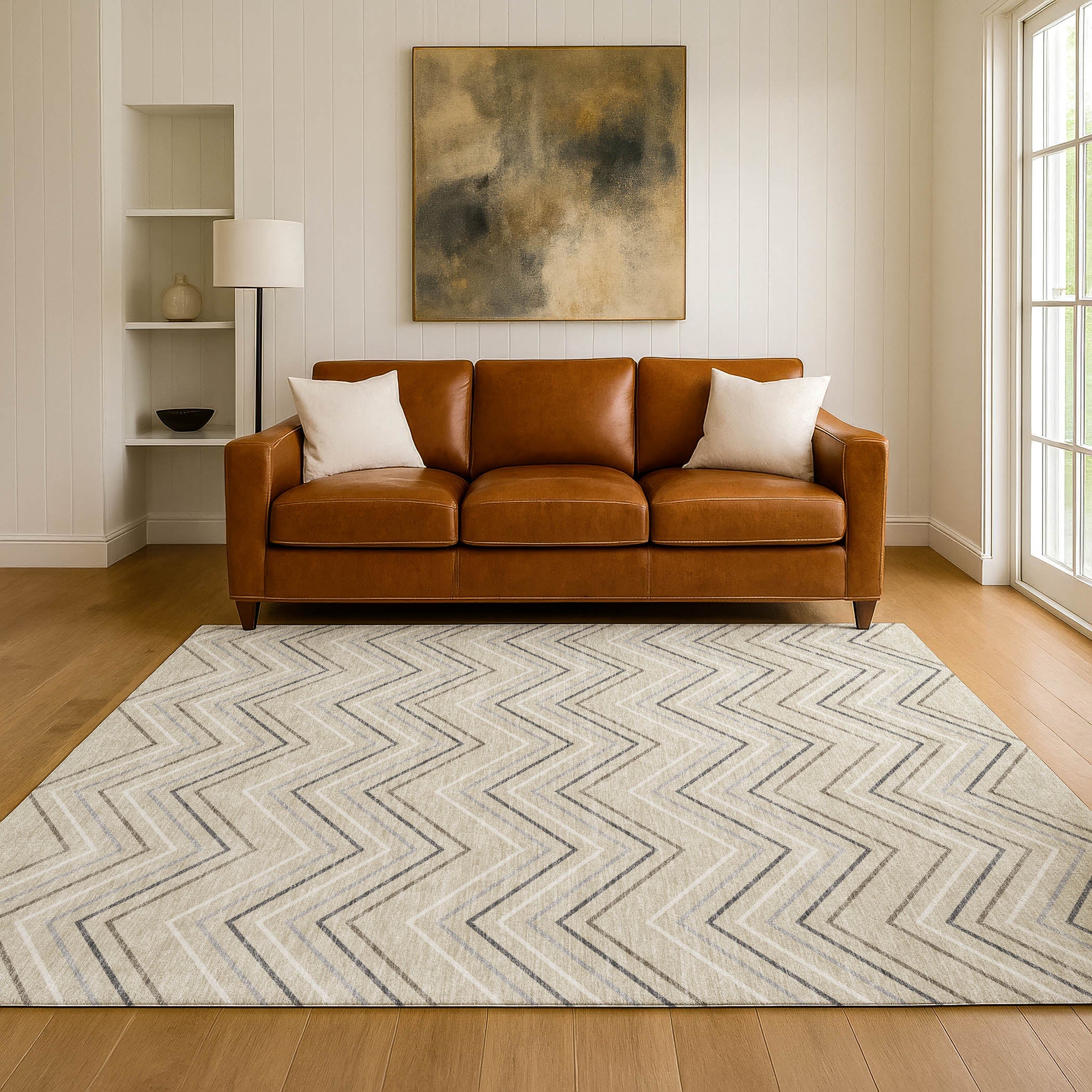 Mostar Machine Washable Transitional Beige Brown Rug 3' x 5' #shape_Rectangle