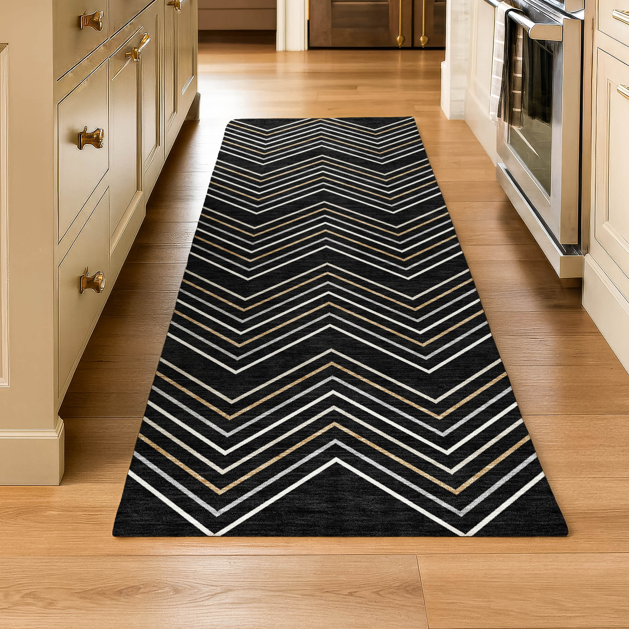 Mostar Machine Washable Transitional Black Rug 2'3" x 7'6" #shape_Runner