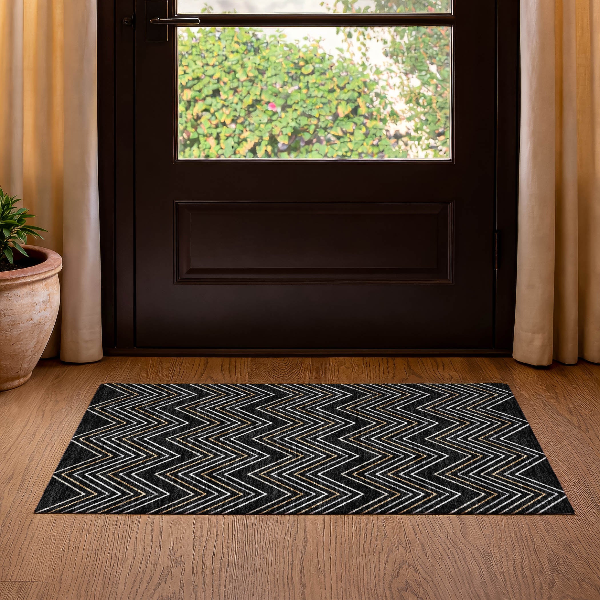 Mostar Machine Washable Transitional Black Rug 1'8" x 2'6" #shape_Rectangle