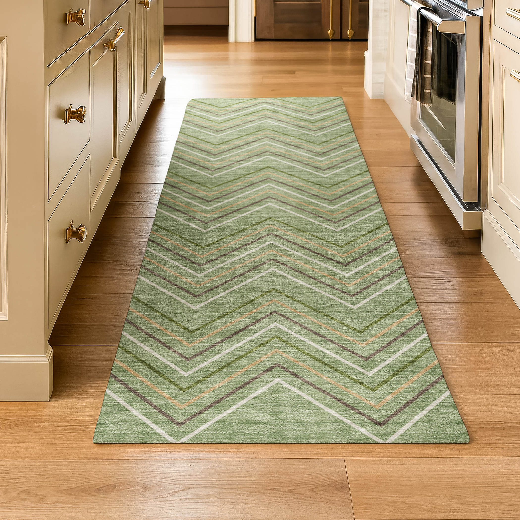 Mostar Machine Washable Transitional Green Rug 2'3" x 7'6" #shape_Runner