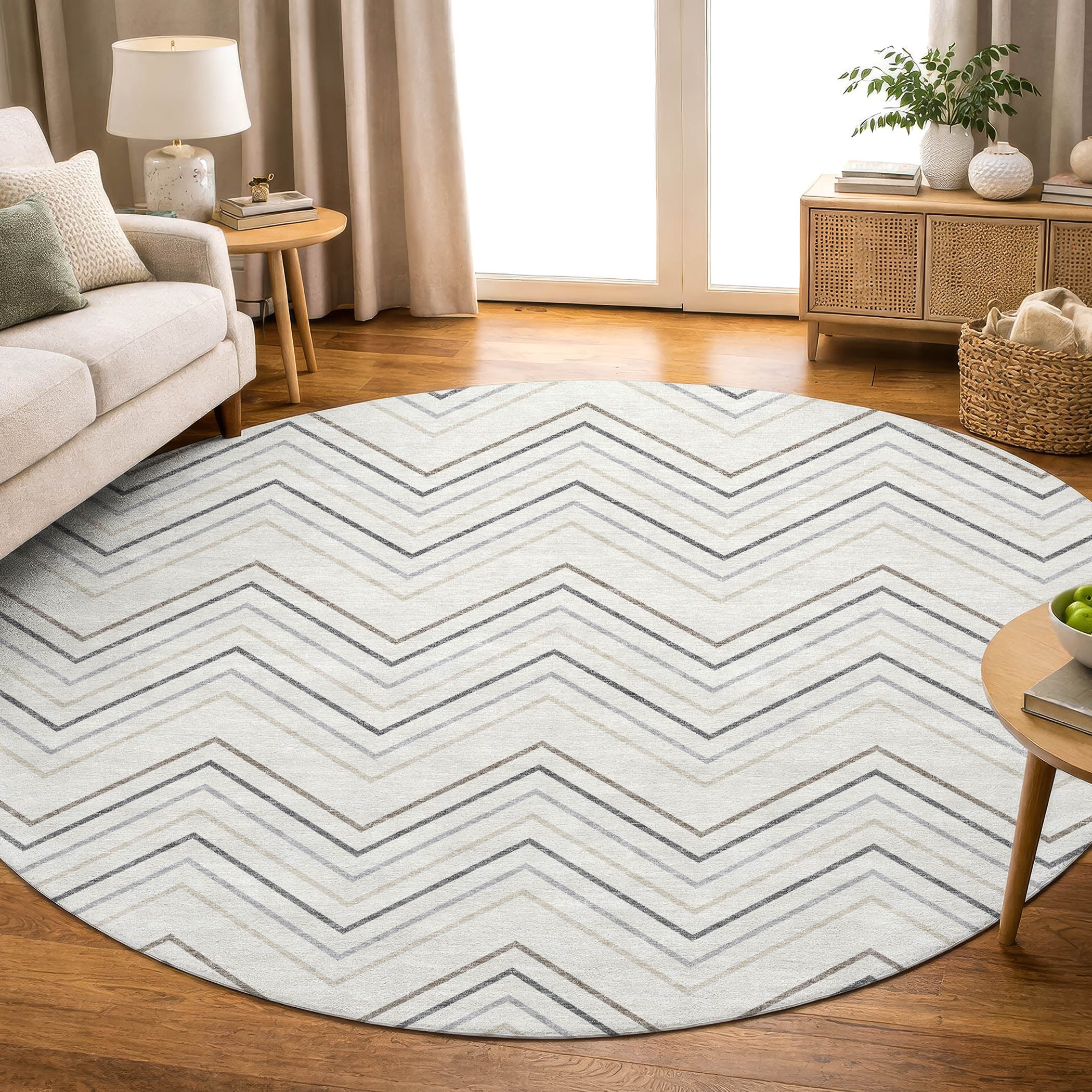 Mostar Machine Washable Transitional Ivory Rug 8' x 8' #shape_Round