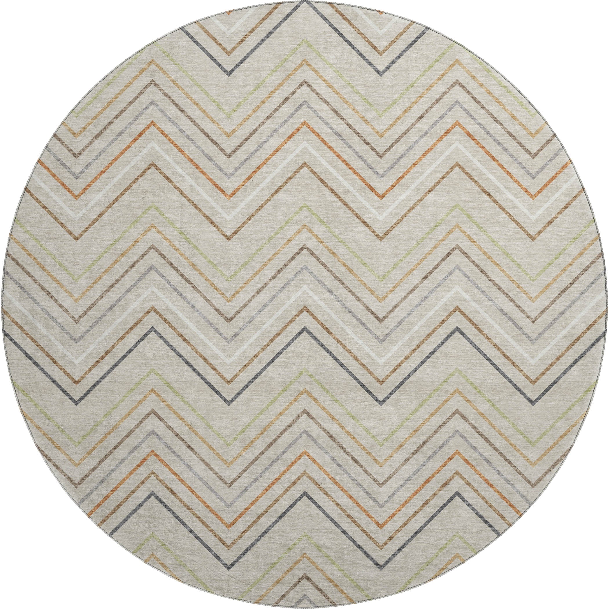 Santorini Machine Washable Traditional Beige Brown Rug 8' x 8' #shape_Round
